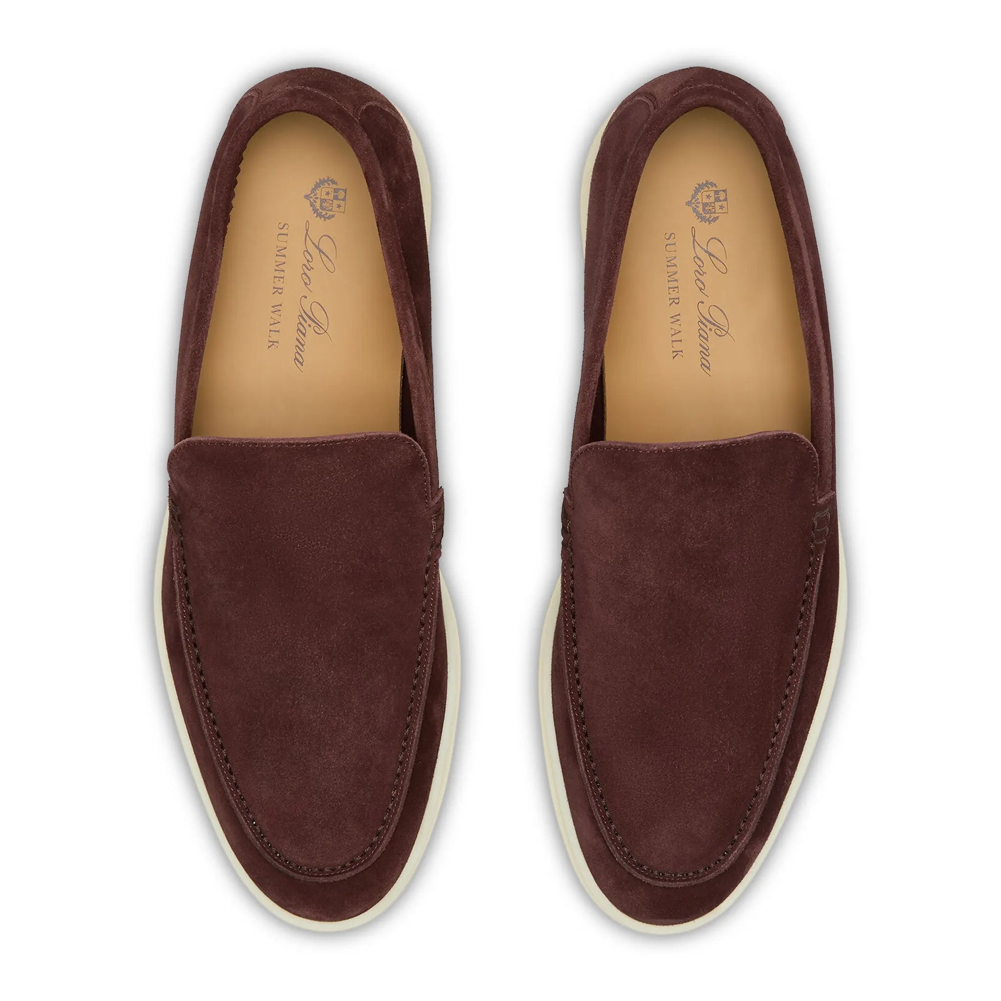 Upper View of Loro Piana Summer Walk Suede Very Dark Maroon Loafers FAE8124_Q0B5