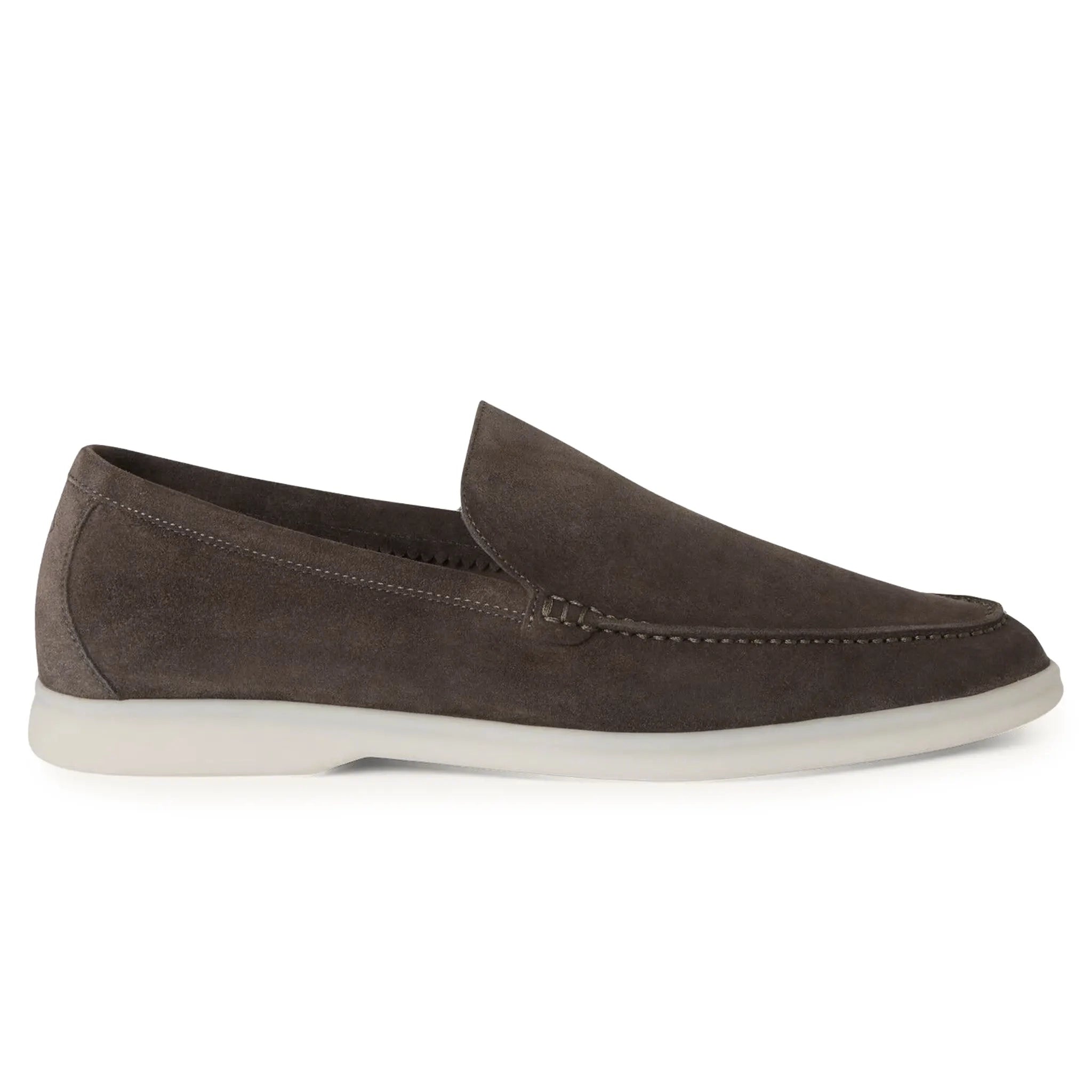 Side View of Loro Piana Summer Walk Suede Warm Grey Loafers