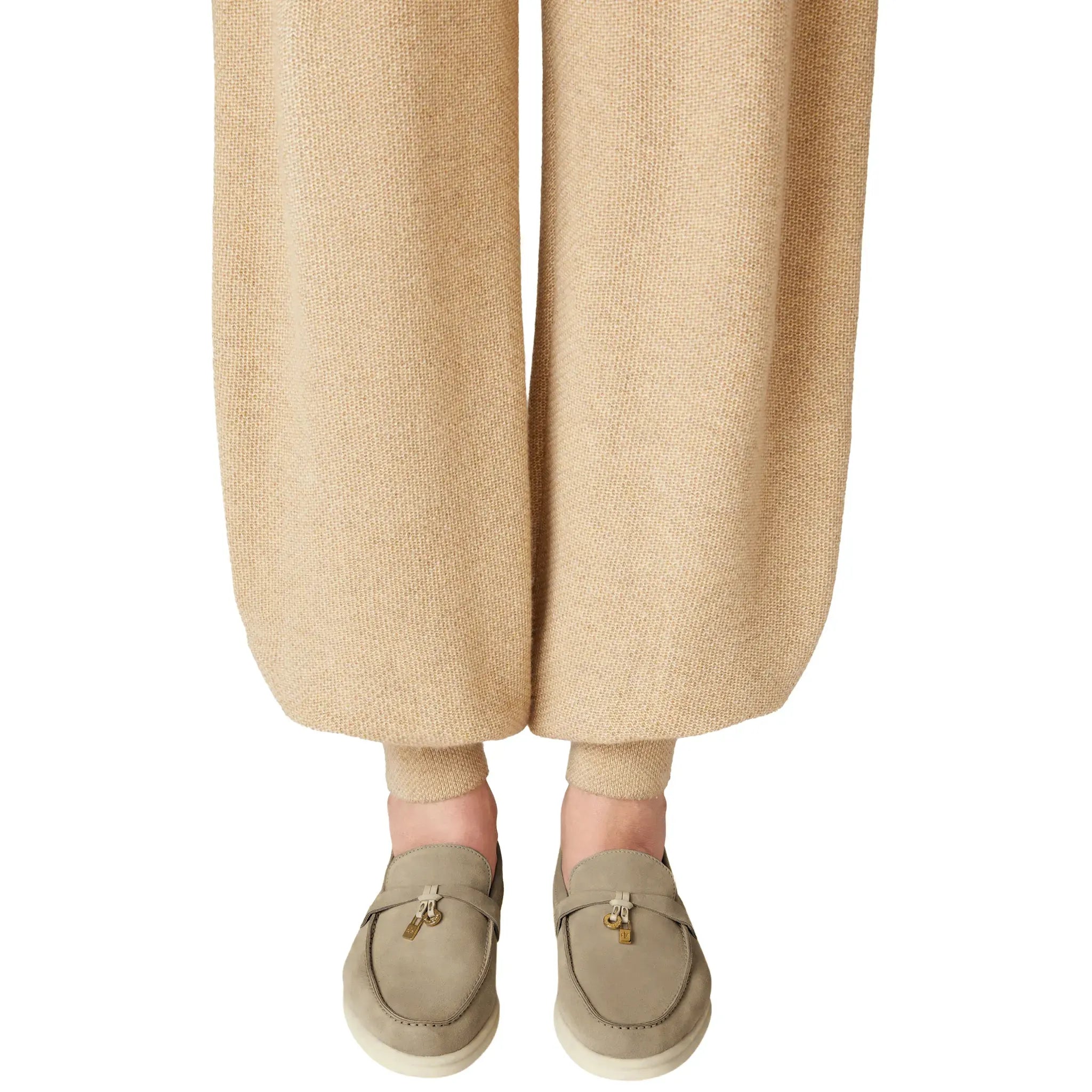 Model View of Loro Piana The Original Summer Charms Suede Beige Corda Loafers FAR1657_H1EE