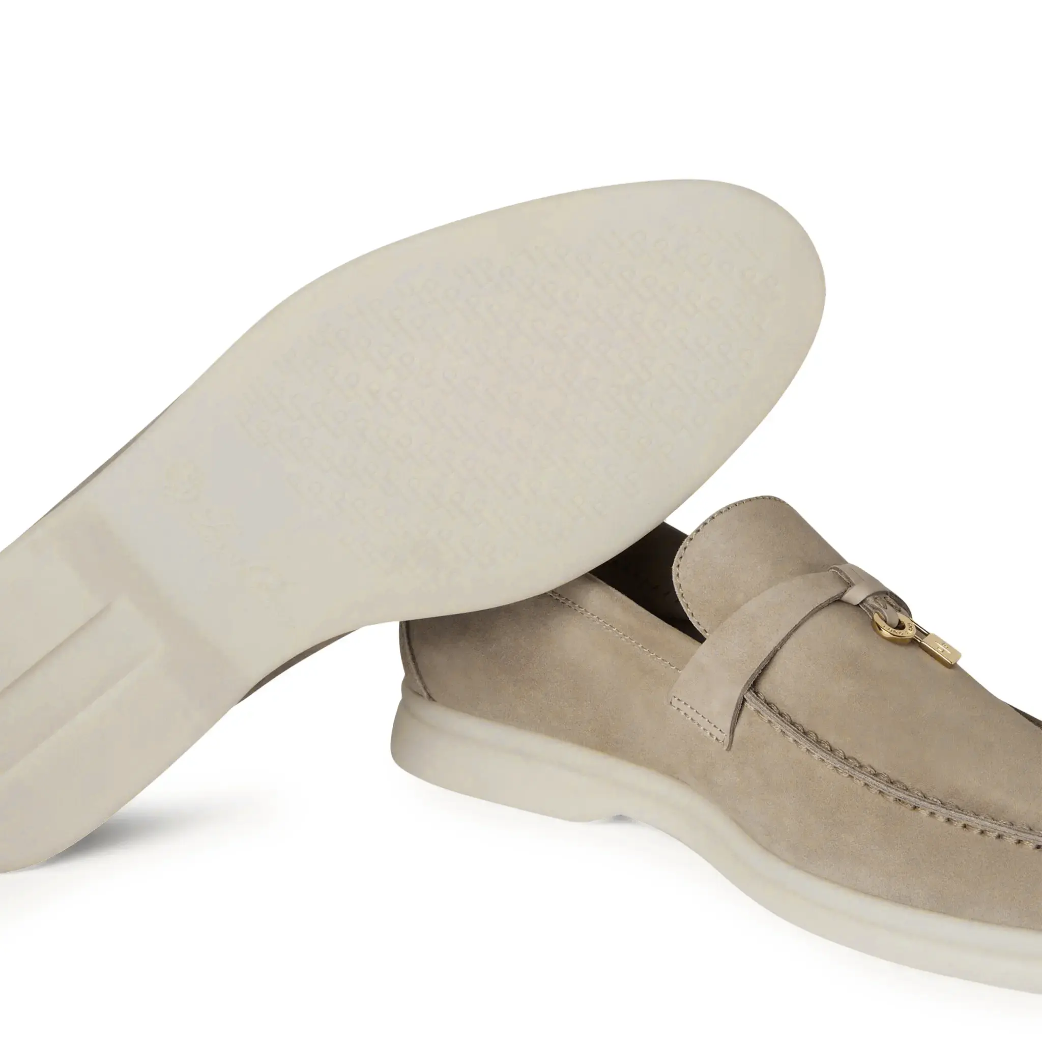 Sole View of Loro Piana The Original Summer Charms Suede Beige Corda Loafers FAR1657_H1EE