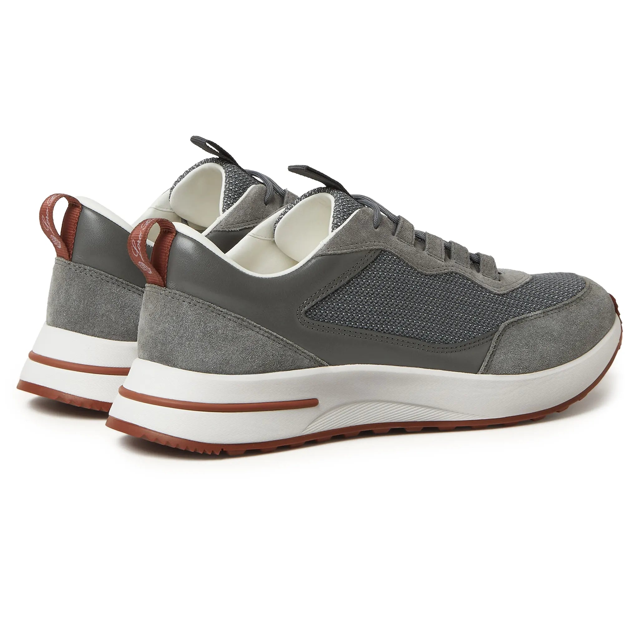 Back Side View of Loro Piana Week End Light Urban Stone Suede Mesh Sneaker FAR1331_F8ZC