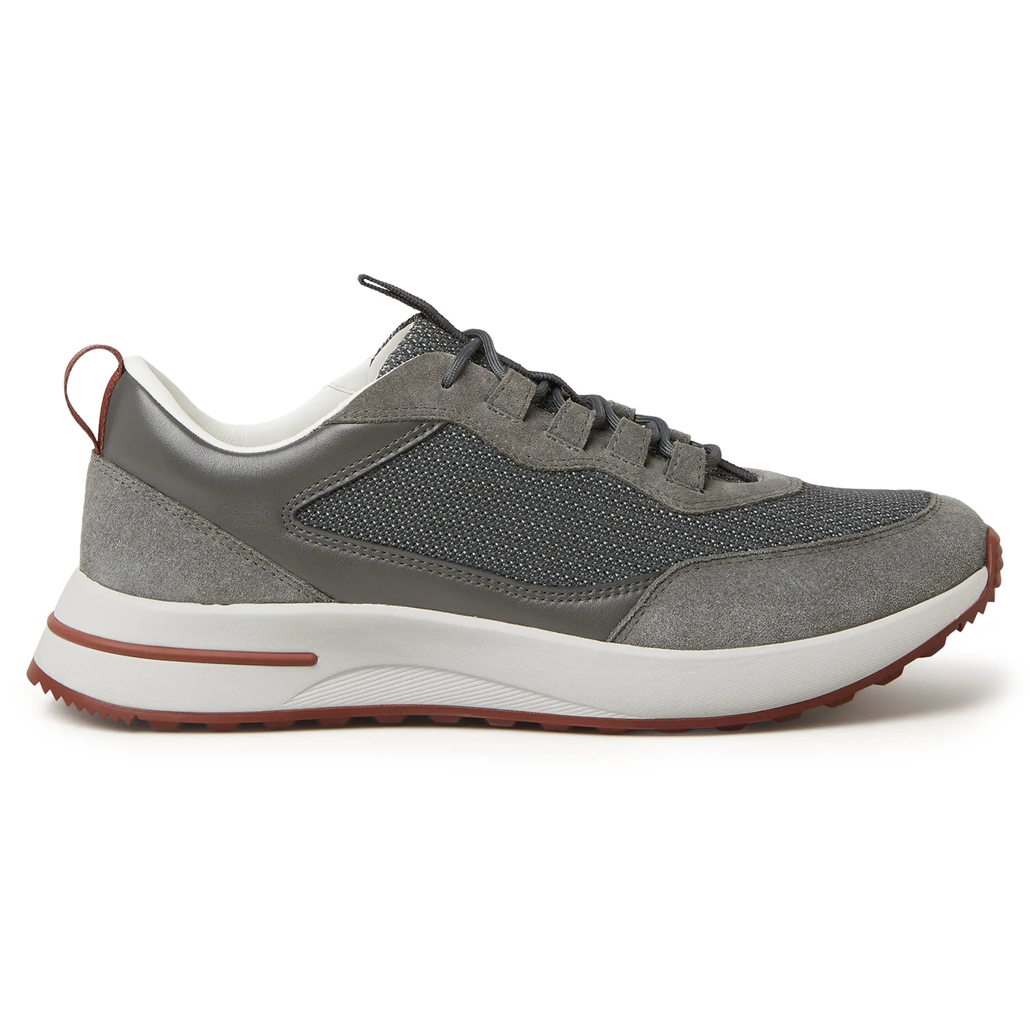 Side View of Loro Piana Week End Light Urban Stone Suede Mesh Sneaker FAR1331_F8ZC