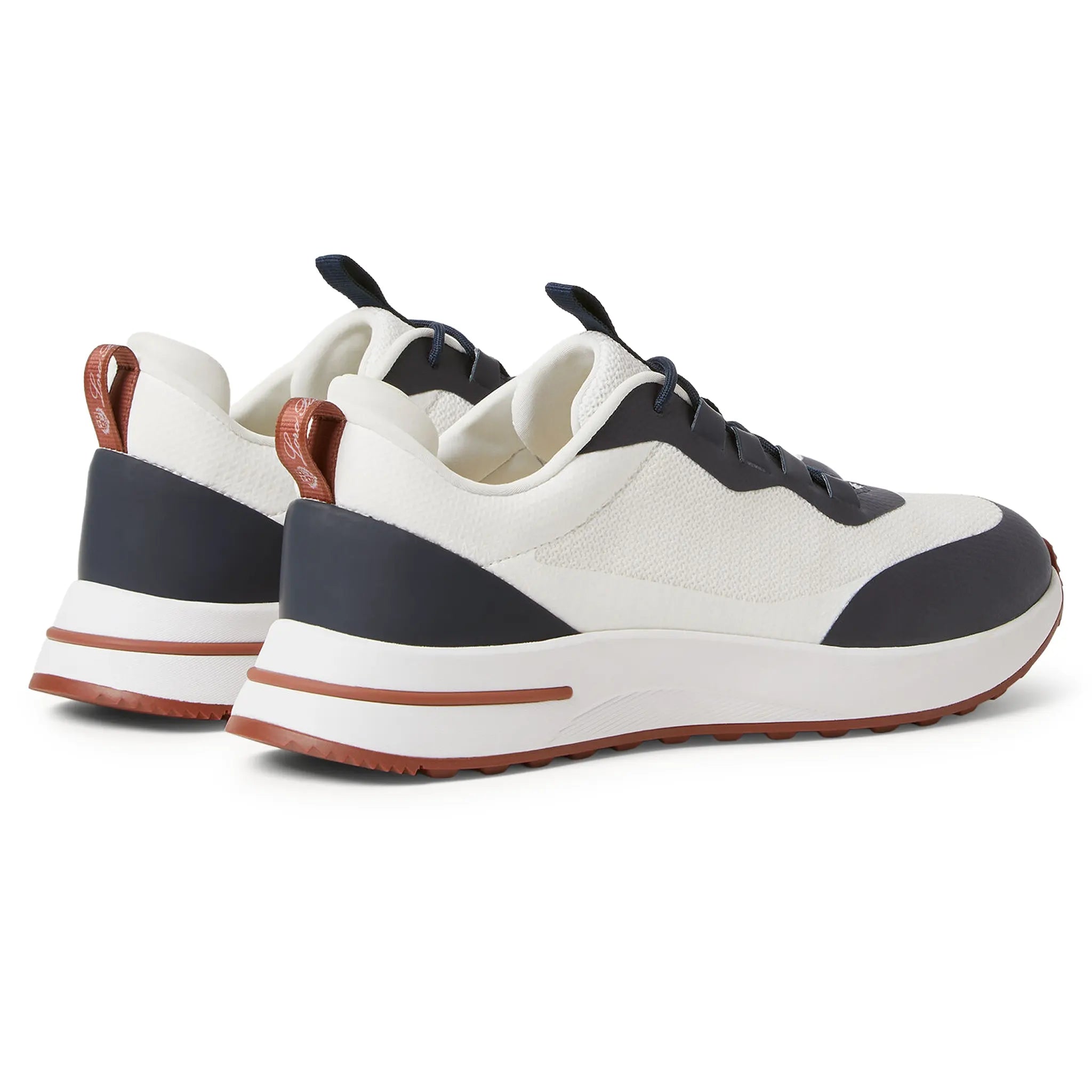 Back Side View of Loro Piana Week End Walk Frost White Sea Linen Mesh Sneaker FAM1718_F7XA