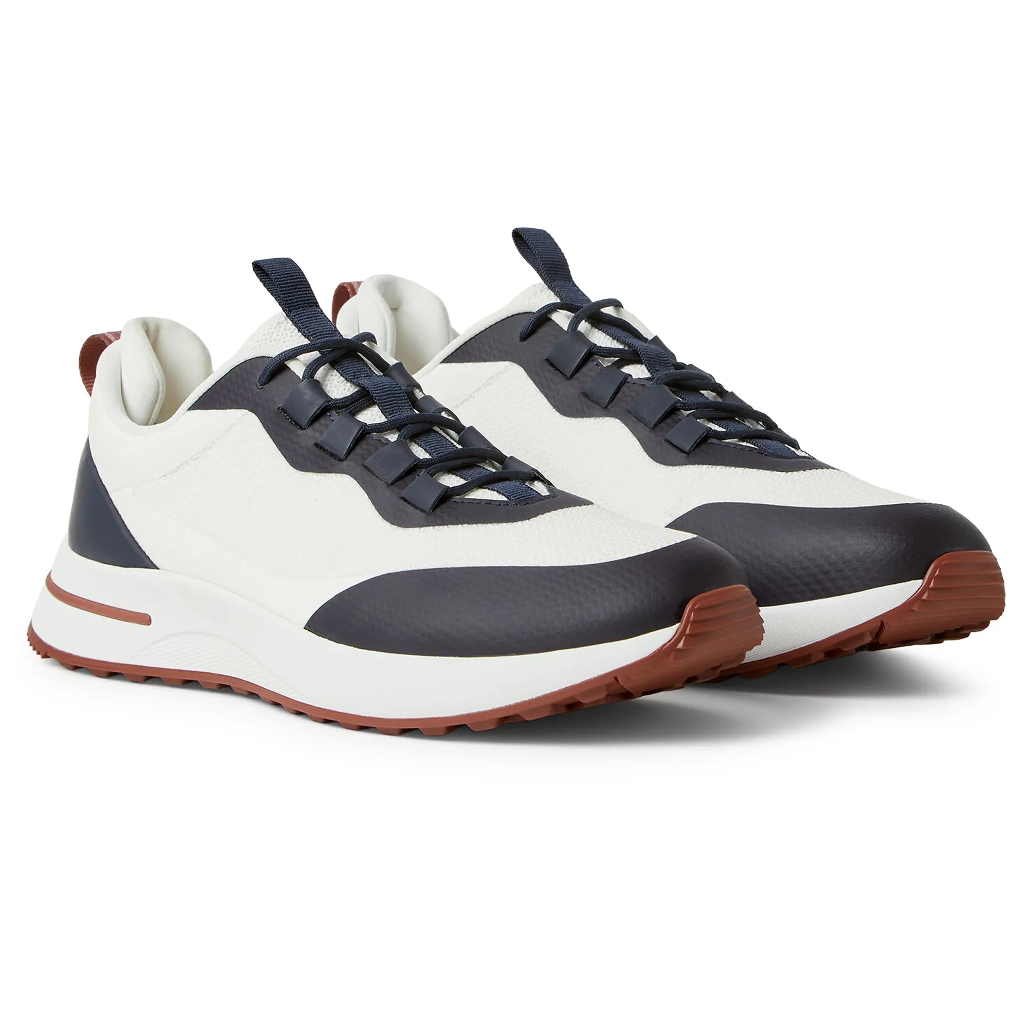 Front Side View of Loro Piana Week End Walk Frost White Sea Linen Mesh Sneaker FAM1718_F7XA