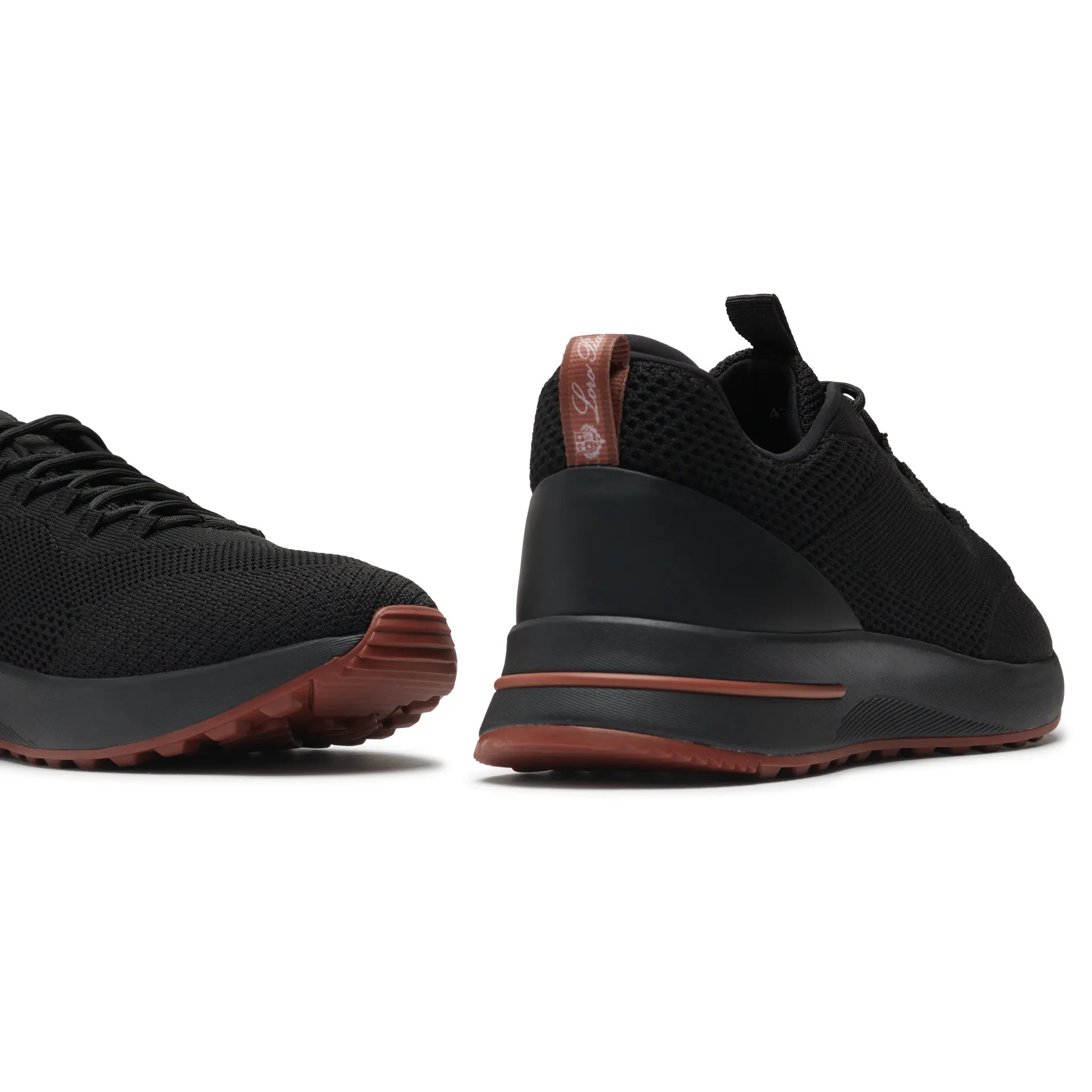 Side Back View of Loro Piana Week End Walk Mesh Triple Black Sneaker FAQ3328_8000