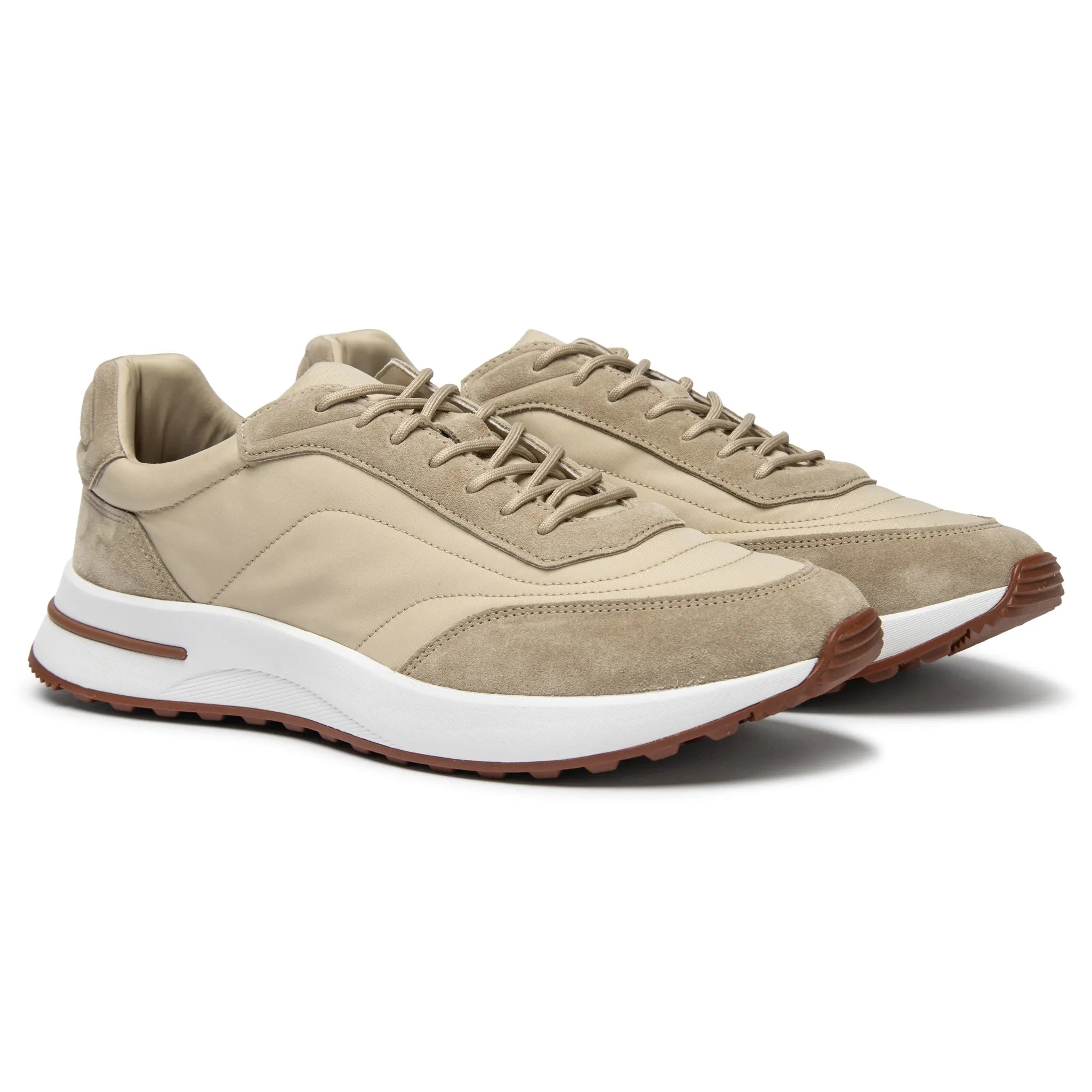 Front Side View of Loro Piana Week End Walk Sand Shell Sneaker FAP9780_D235