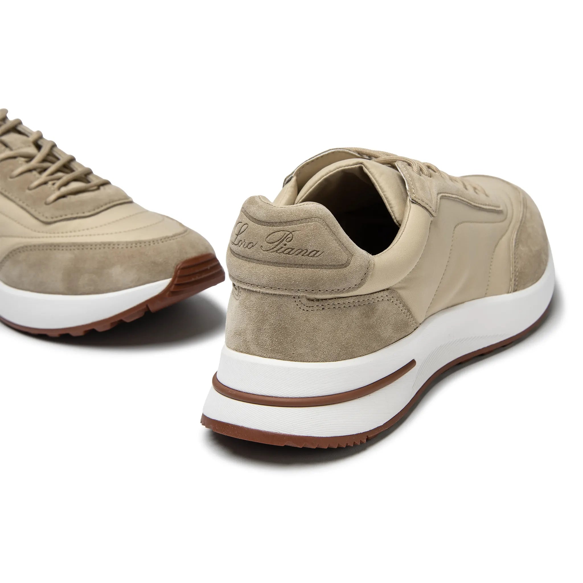 Back Side View of Loro Piana Week End Walk Sand Shell Sneaker FAP9780_D235