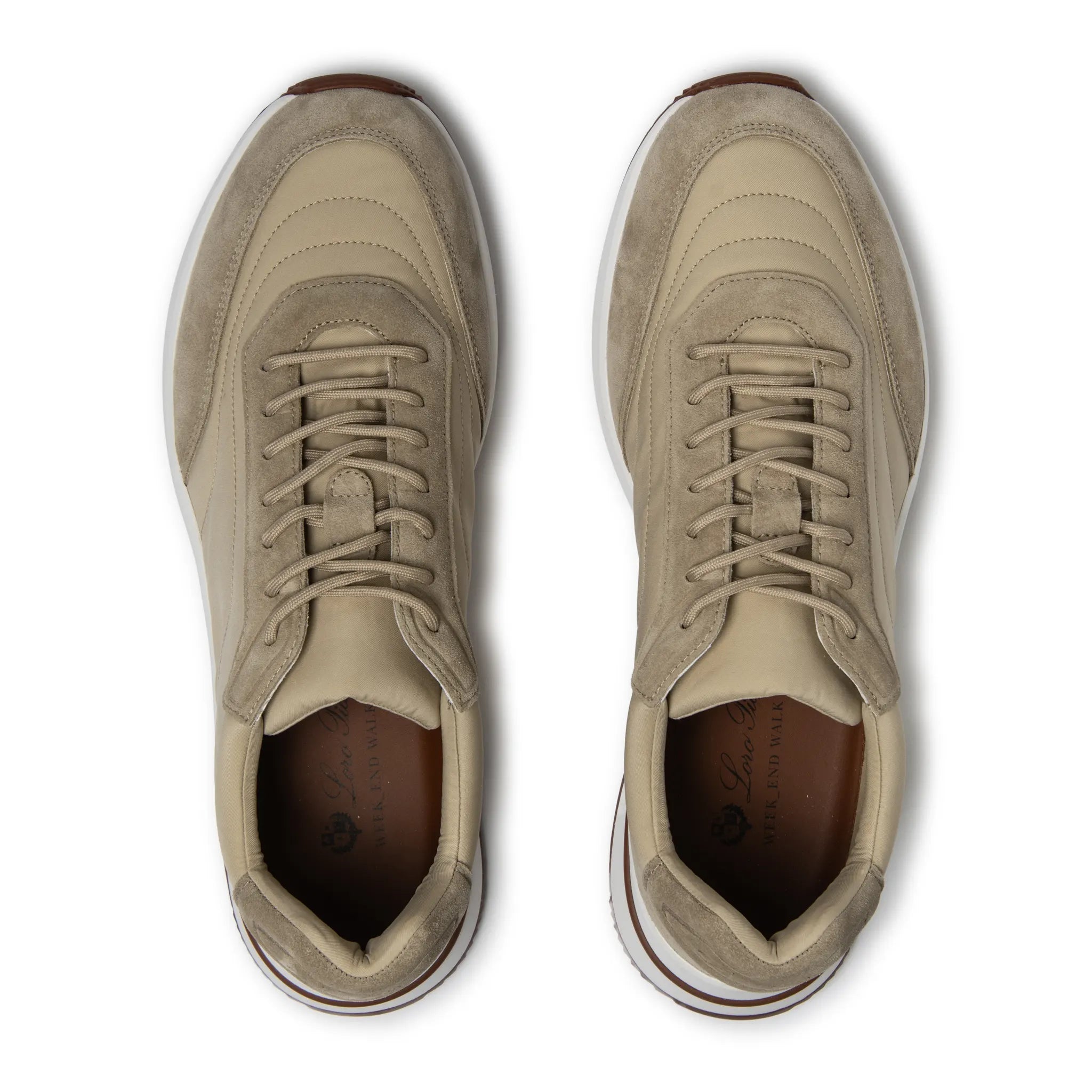 Upper View of Loro Piana Week End Walk Sand Shell Sneaker FAP9780_D235