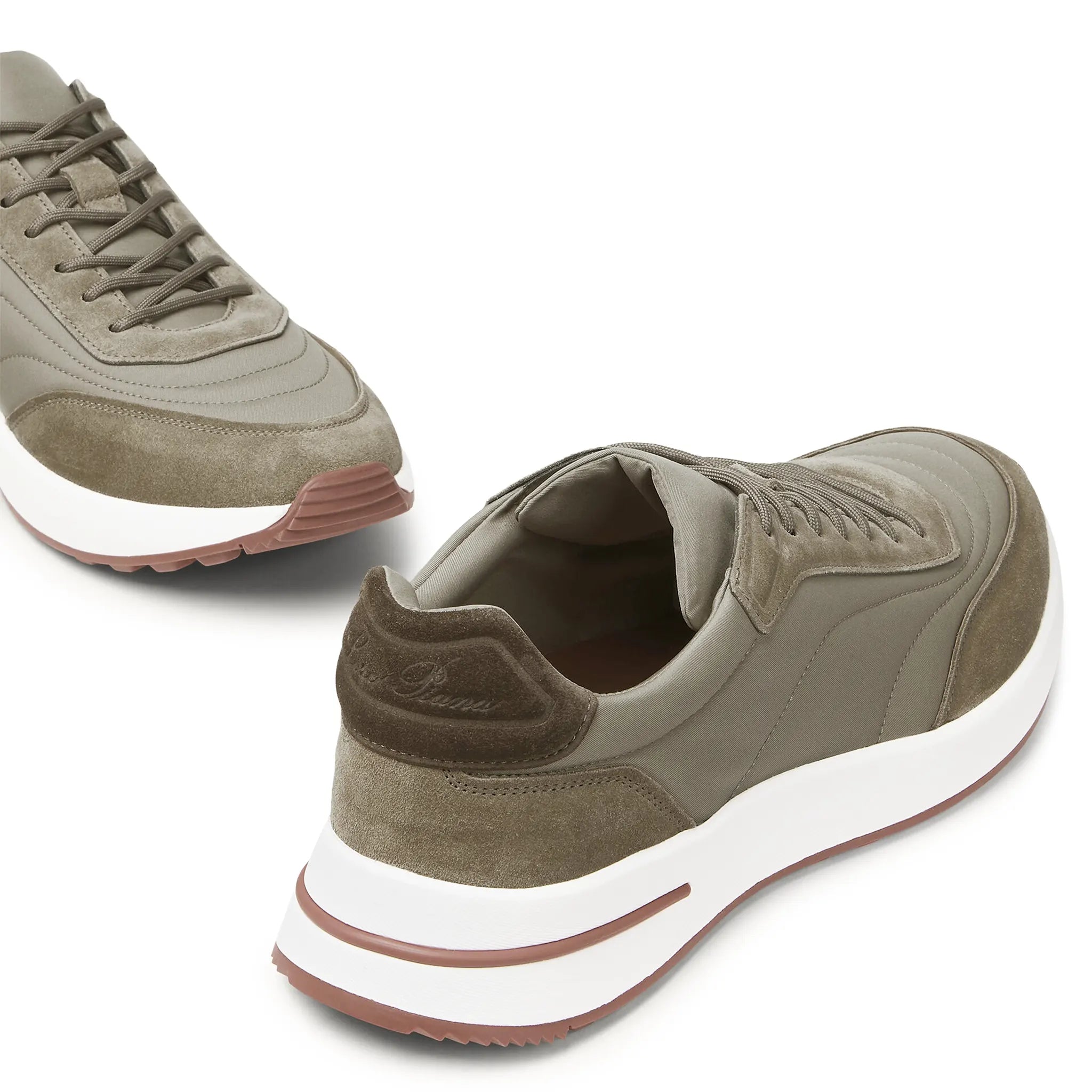 Side Front View of Loro Piana Week End Walk Tobacco Sneaker FAP9780_H785