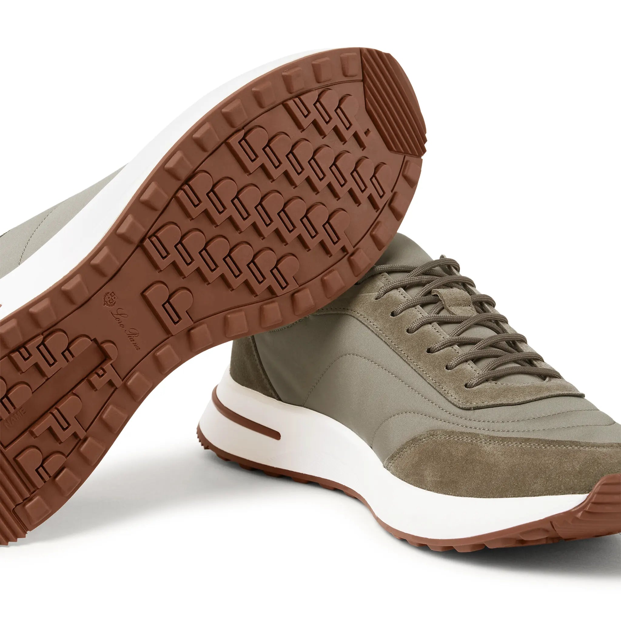 Front Side View of Loro Piana Week End Walk Tobacco Sneaker FAP9780_H785