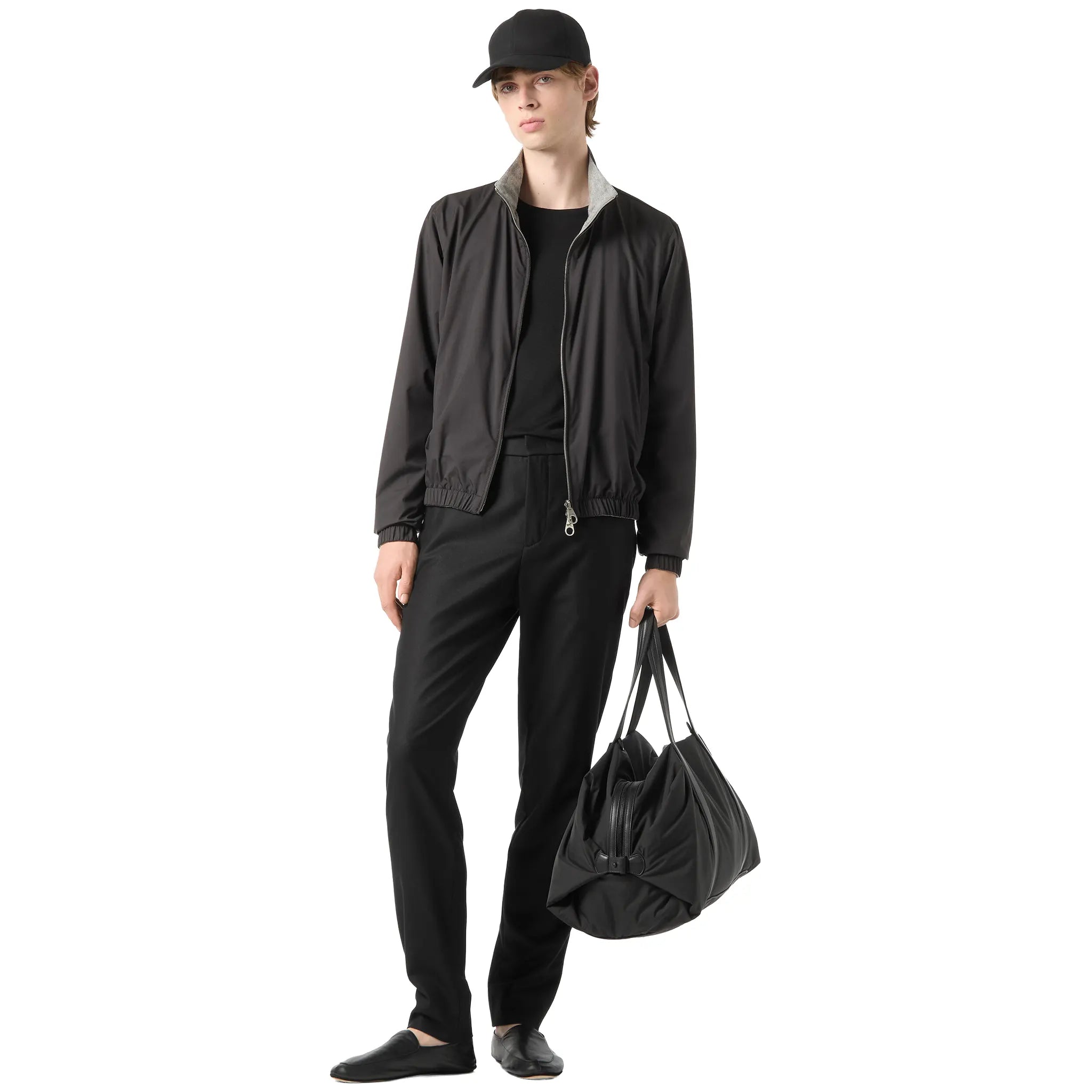 Loro Piana Windmate Storm System Onyx Flannel Melange Bomber Jacket