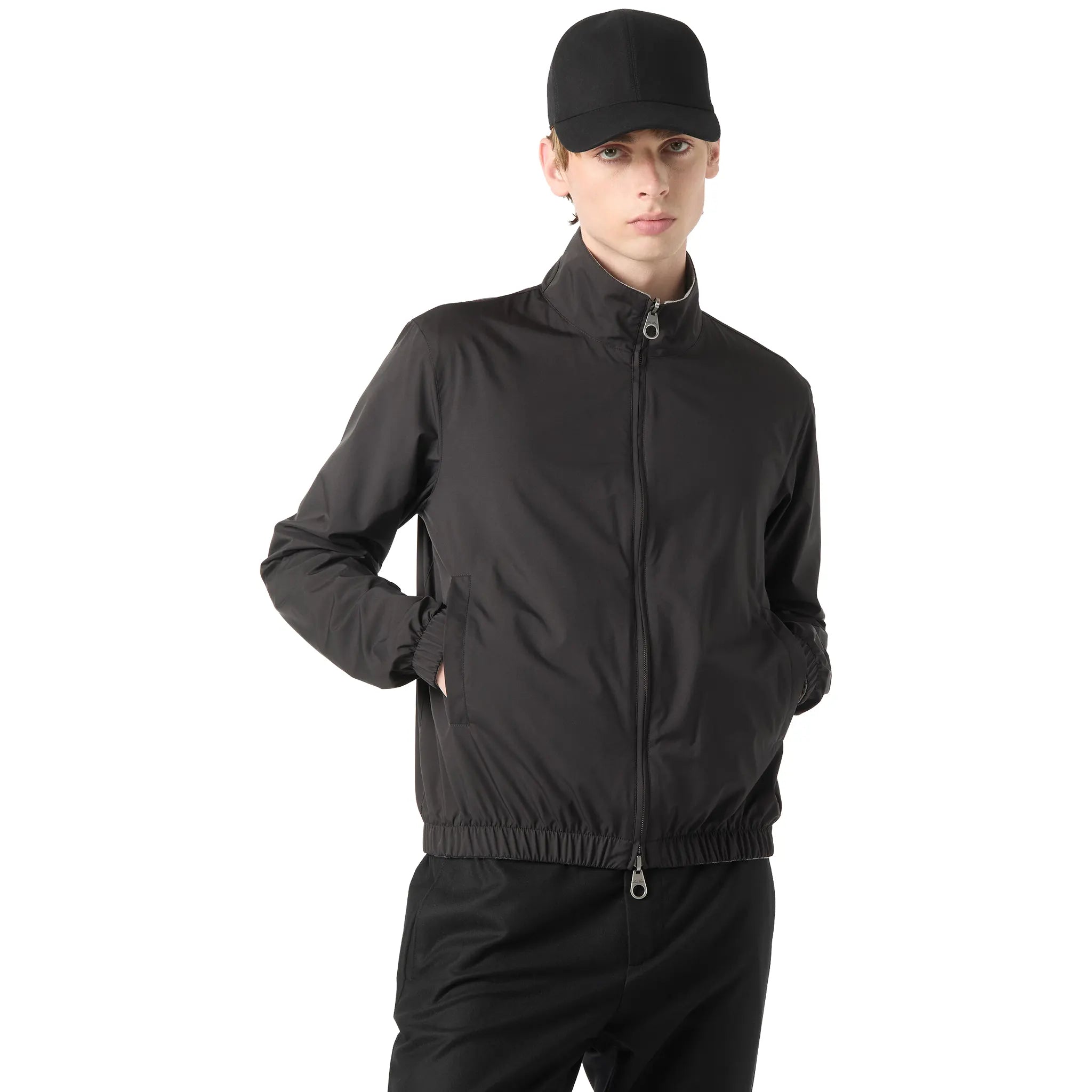 Loro Piana Windmate Storm System Onyx Flannel Melange Bomber Jacket
