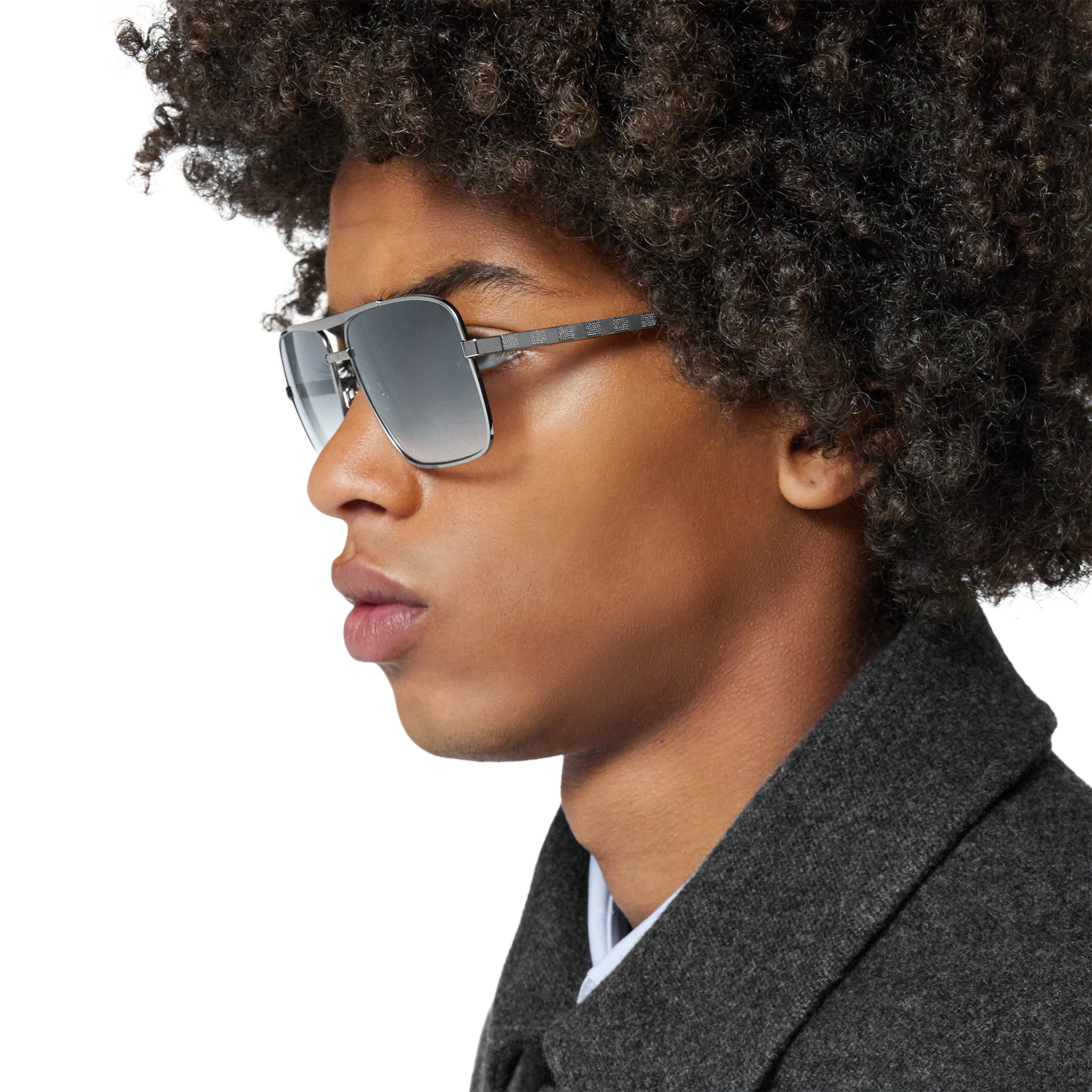 Model side view of Louis Vuitton Attitude Silver Sunglasses NVPROD1180060V