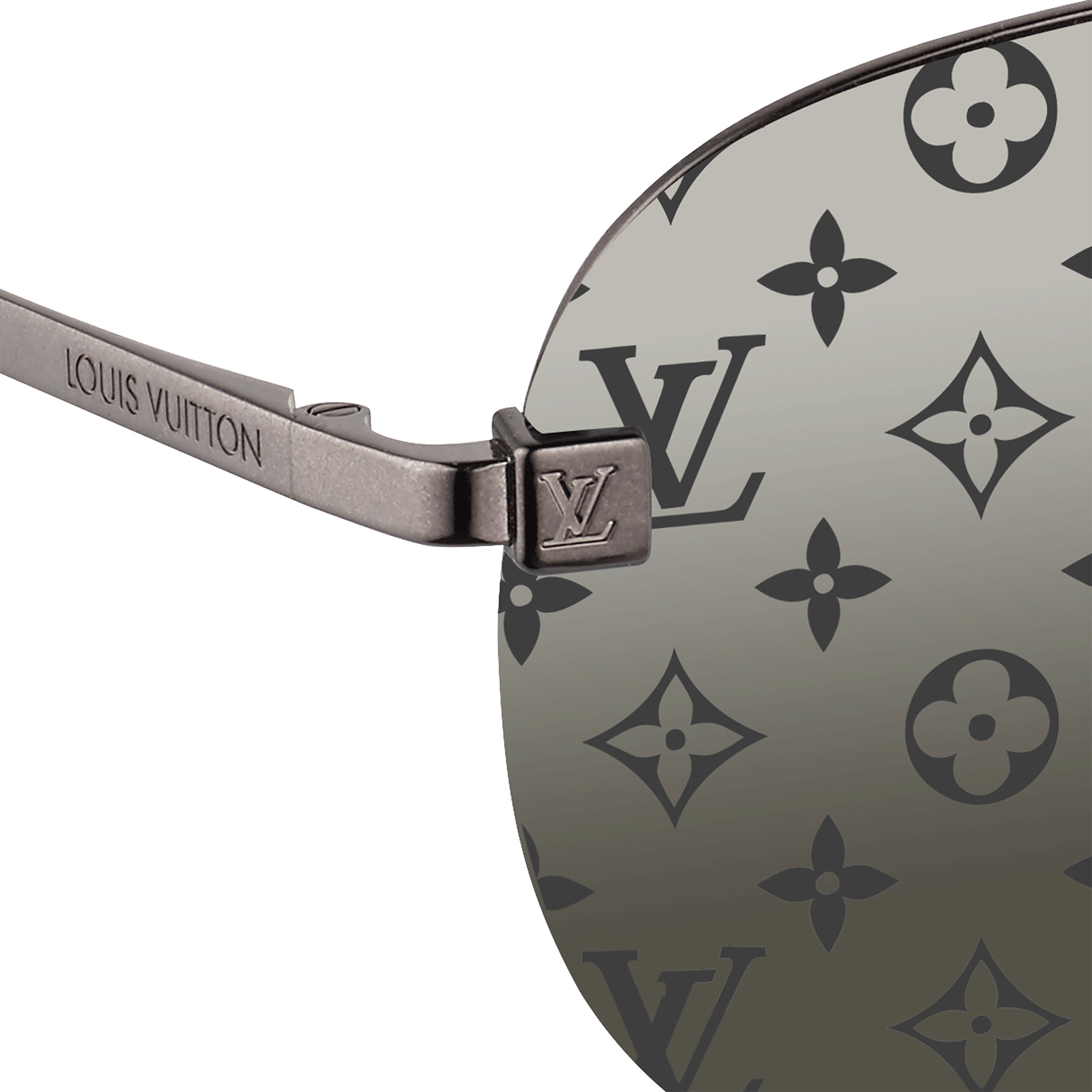 Corner side view of Louis Vuitton Clockwise Monogram Dark Gun Sunglasses I20961A00004M2876999