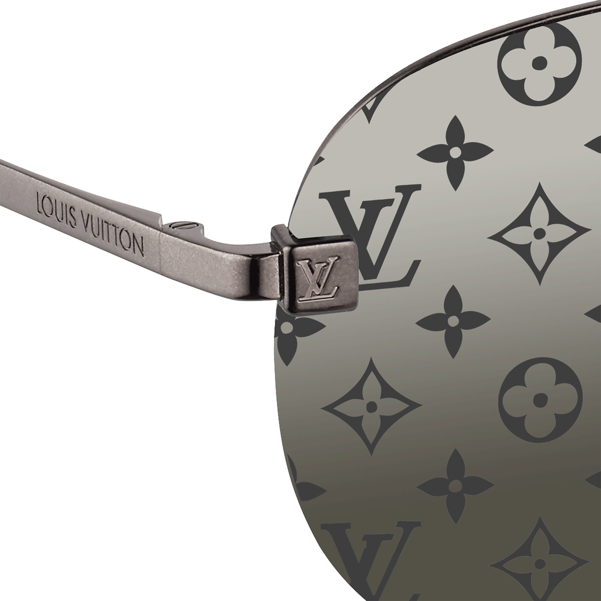 Corner side view of Louis Vuitton Clockwise Monogram Dark Gun Sunglasses I20961A00004M2876999