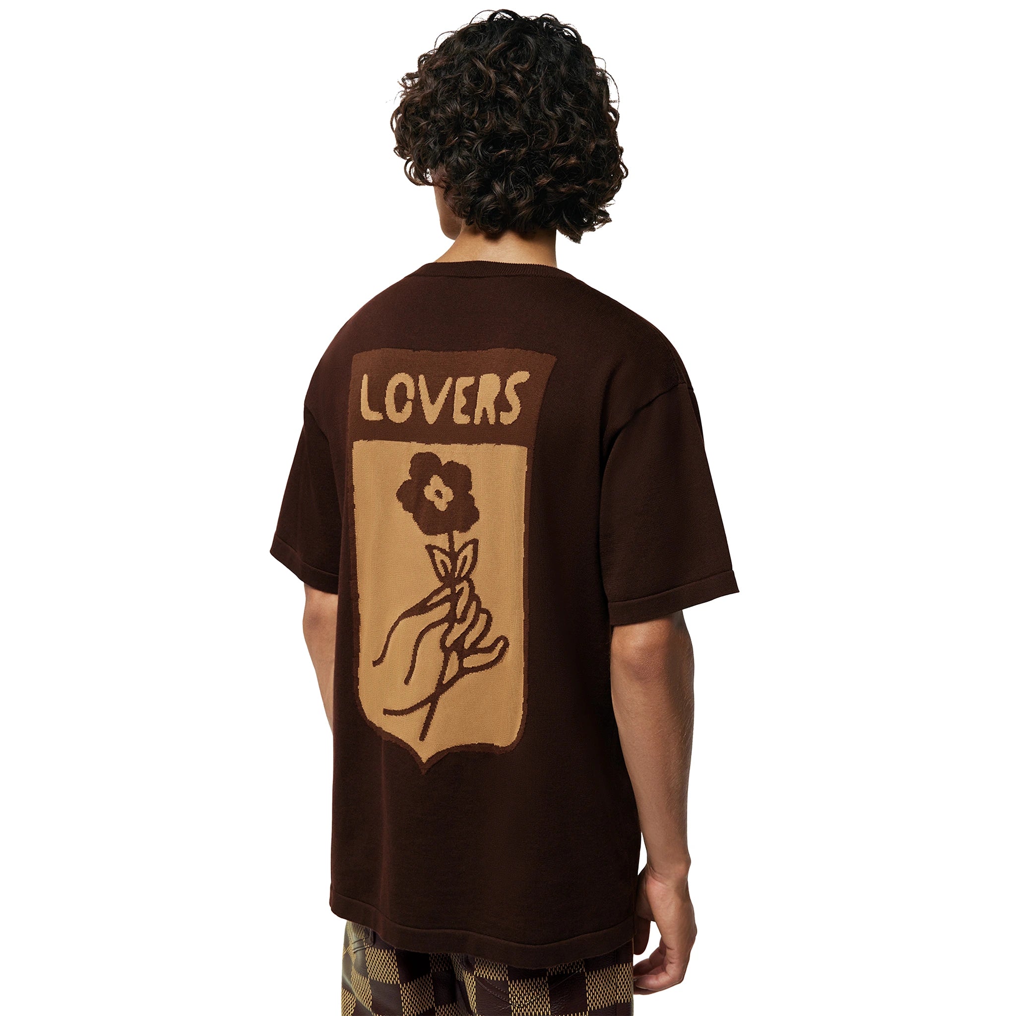 Model back view of Louis Vuitton Cotton Trunk Print Sienna Brown T Shirt NVPROD4940233V