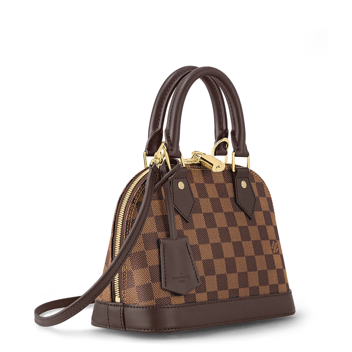 Side view of Louis Vuitton Damier Ebene Canvas Alma BB Bag 006420