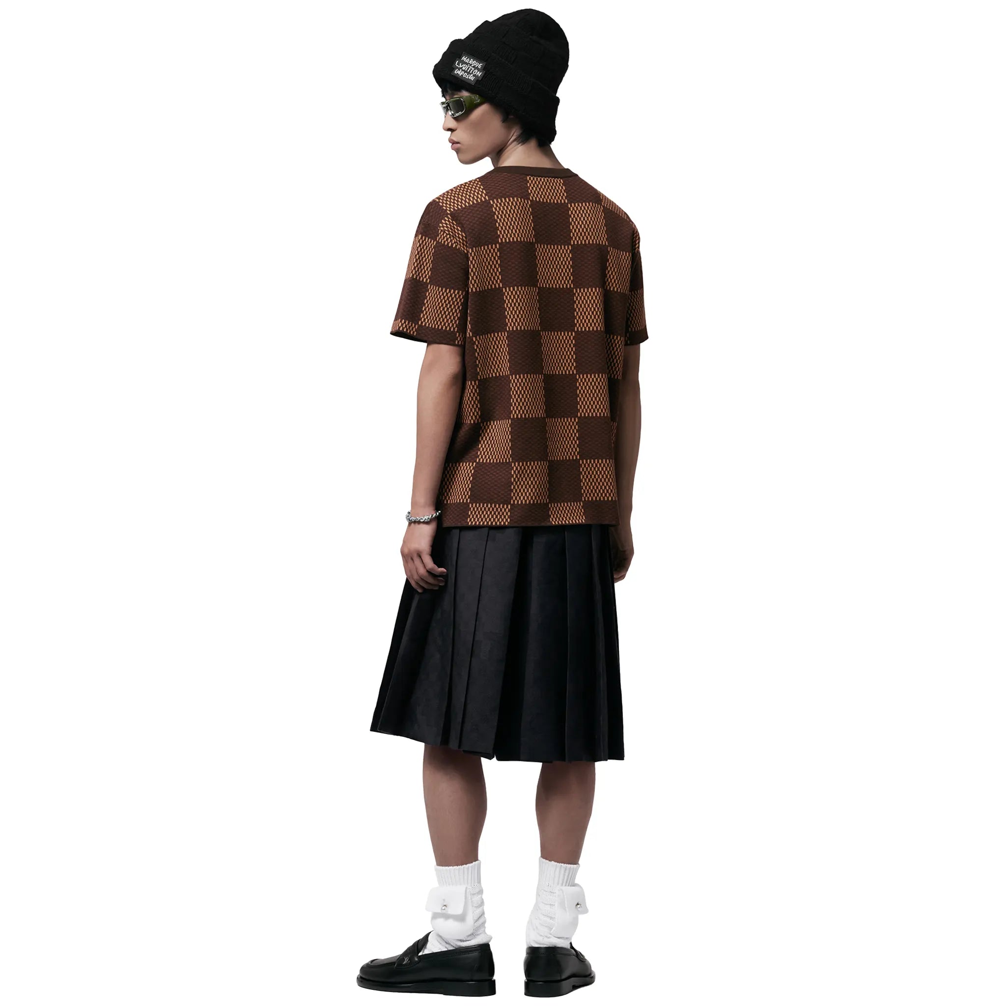 Model back view of Louis Vuitton Damier LV Crystal Patch Brown T Shirt NVPROD4940223V