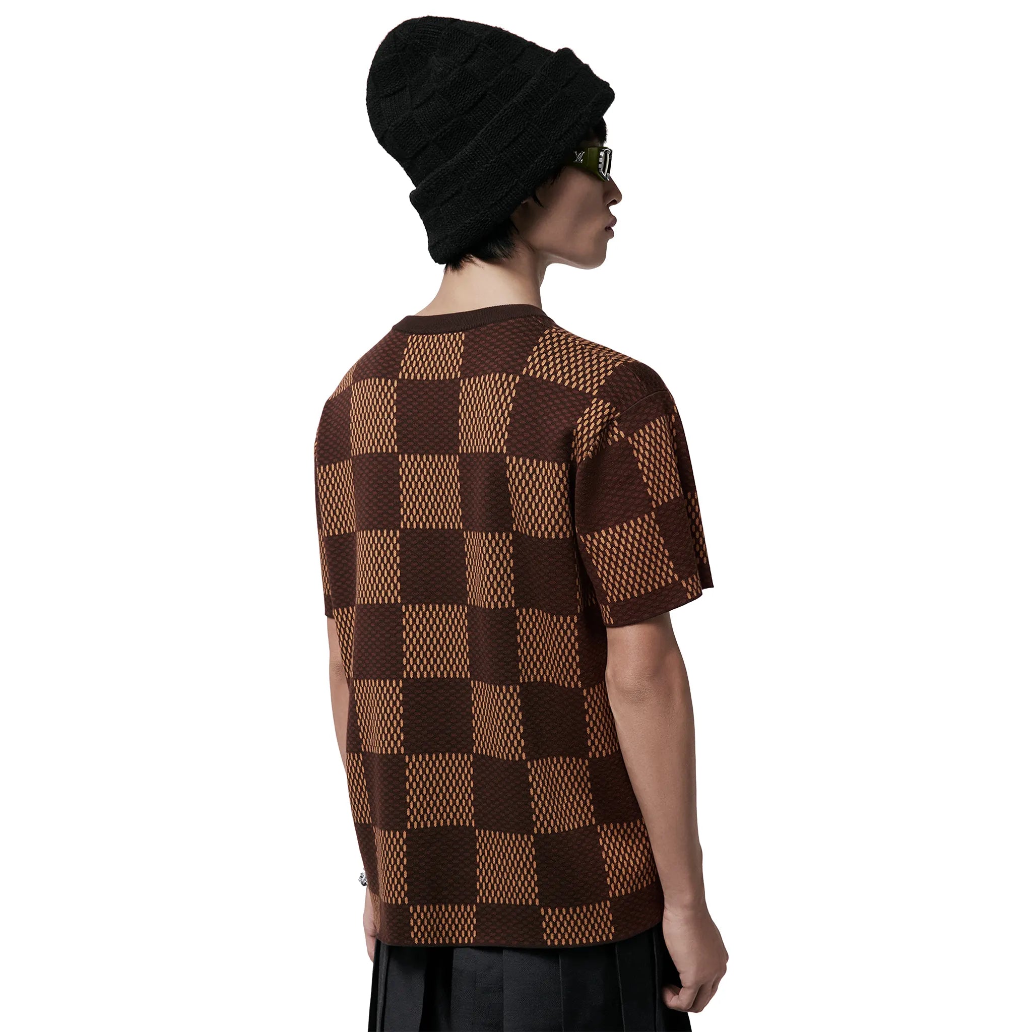 Model back view of Louis Vuitton Damier LV Crystal Patch Brown T Shirt NVPROD4940223V