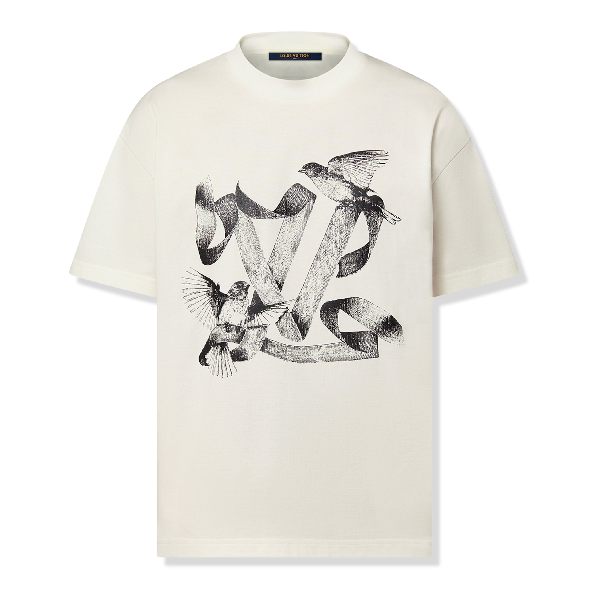 Front view of Louis Vuitton LV Birds Printed Cotton T Shirt White NVPROD4560001V