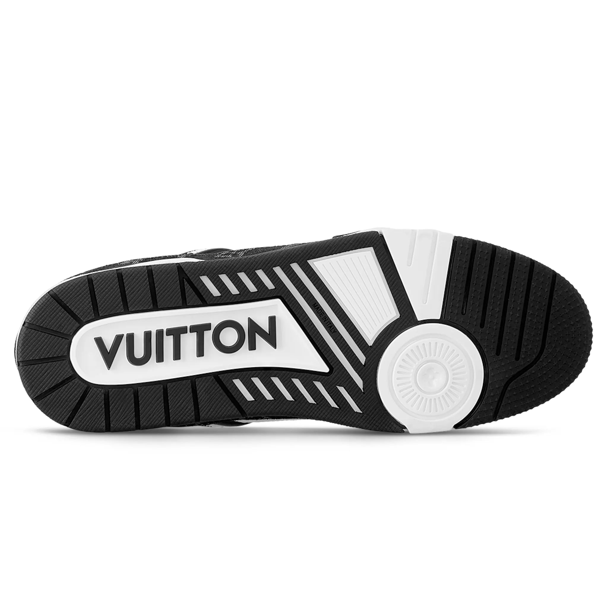 Sole view of Louis Vuitton LV Monogram Black Denim Sneaker 1A9JGB