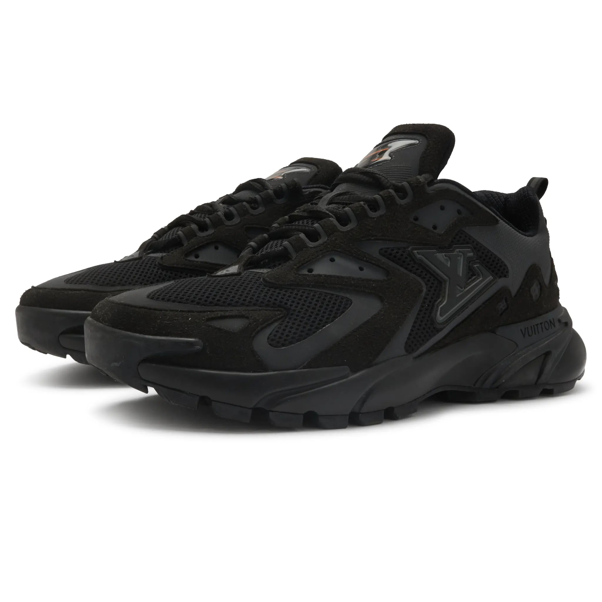 Front Side View of Preloved - Louis Vuitton LV Runner Tatic Black Grey Sneaker 1A9UNT