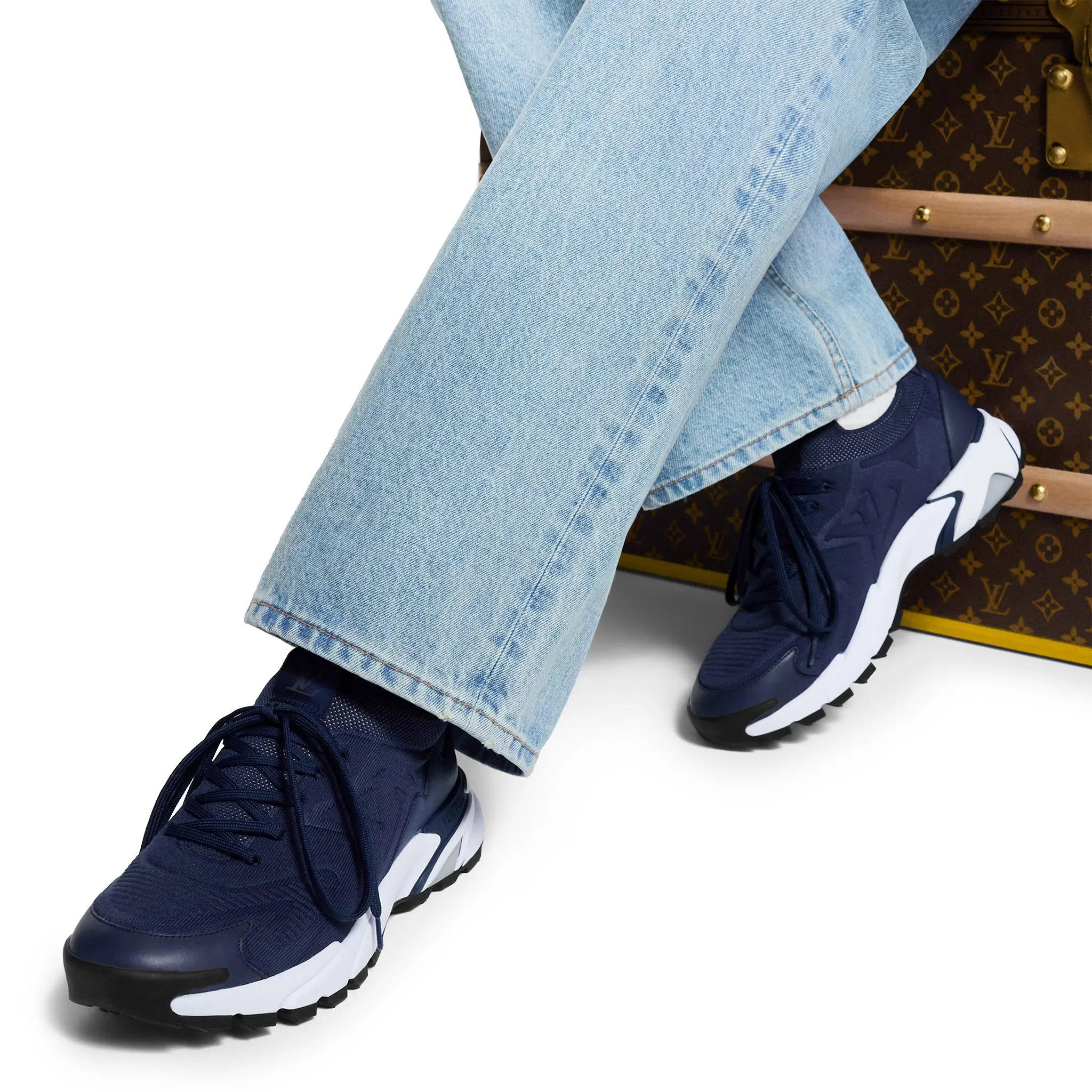Model Wear View of Louis Vuitton LV Runner Tatic Navy Sneaker 1AILJW