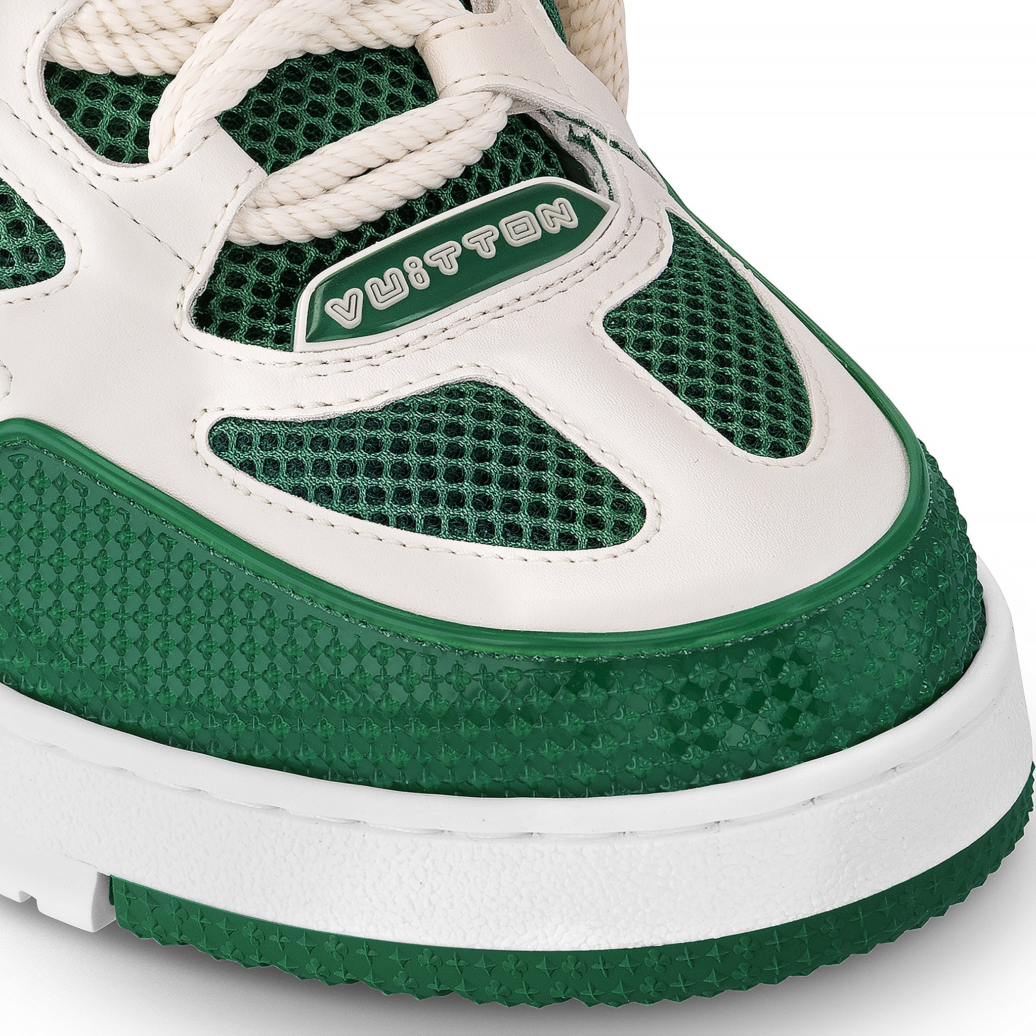 Toe view of Louis Vuitton LV Skate Monogram Trainer Green Sneaker NVPROD4640020V
