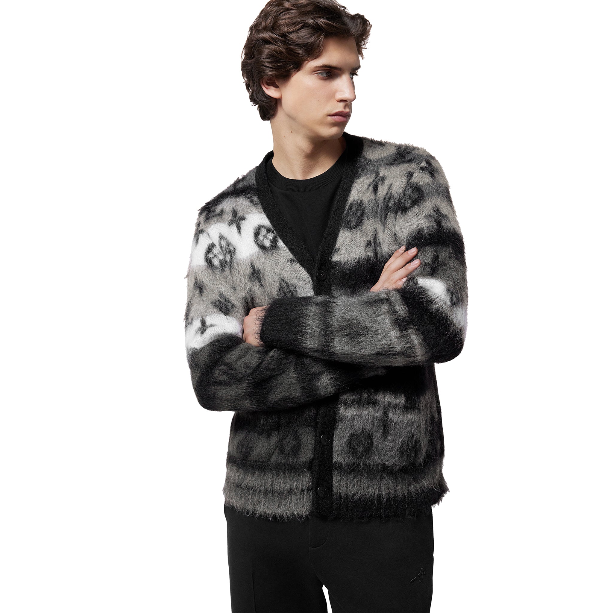 Model front view of Louis Vuitton Monogram Mohair Multicoloured Cardigan NVPROD4830077V