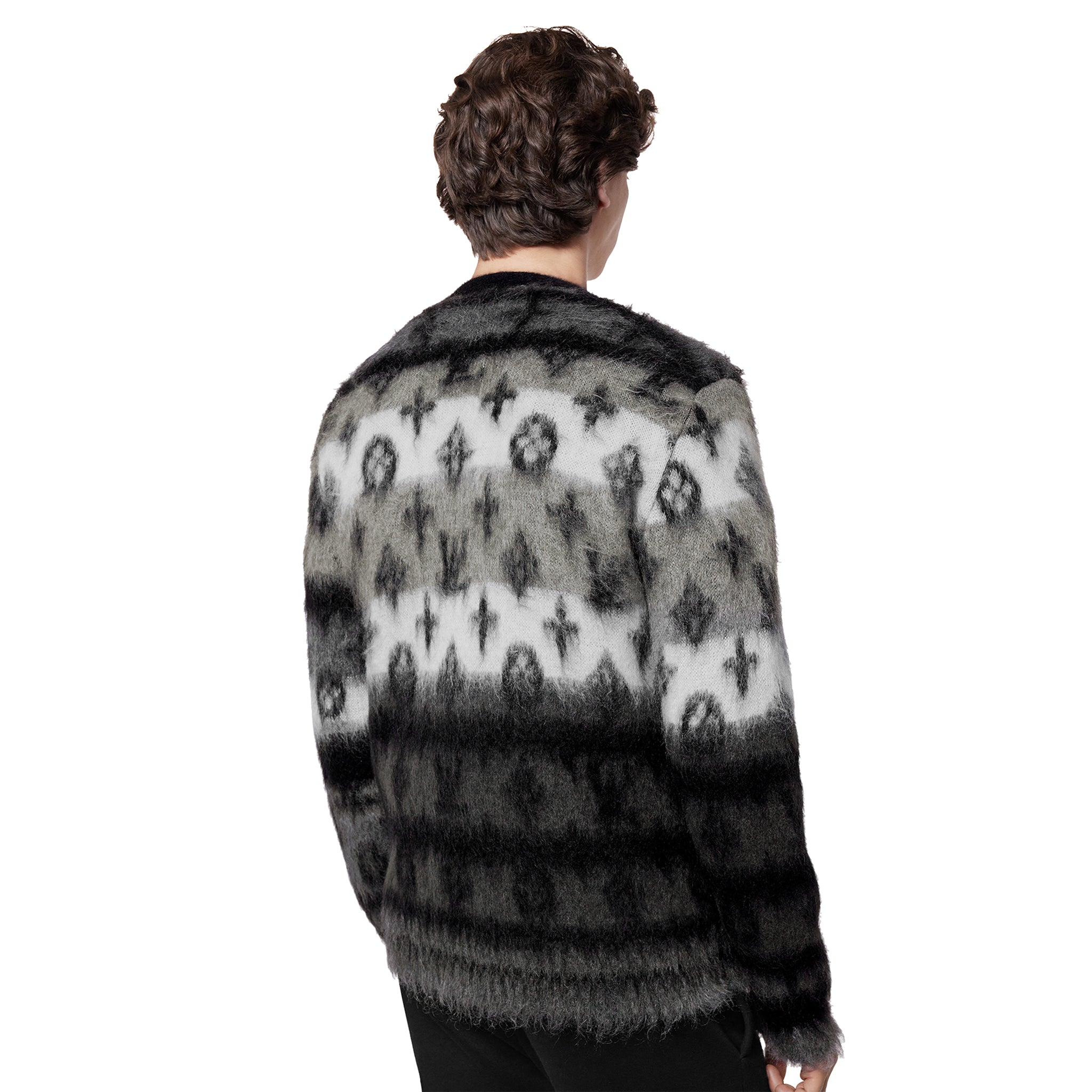 Model back view of Louis Vuitton Monogram Mohair Multicoloured Cardigan NVPROD4830077V