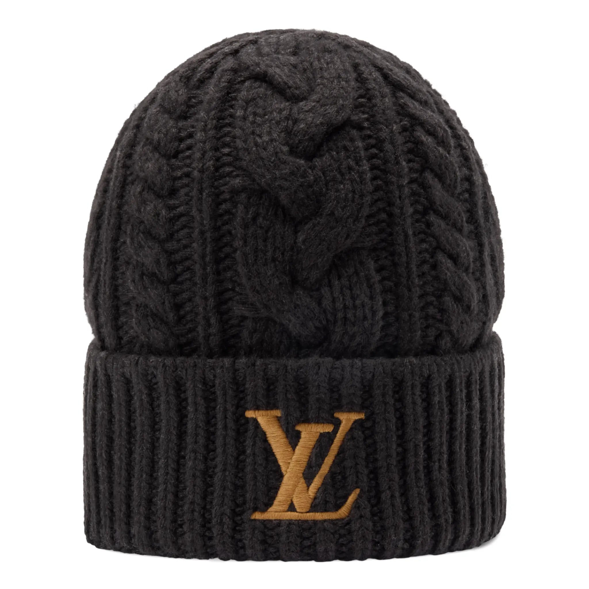 Front View of Louis Vuitton Only LV Mini Cable Brown Beanie M5257A