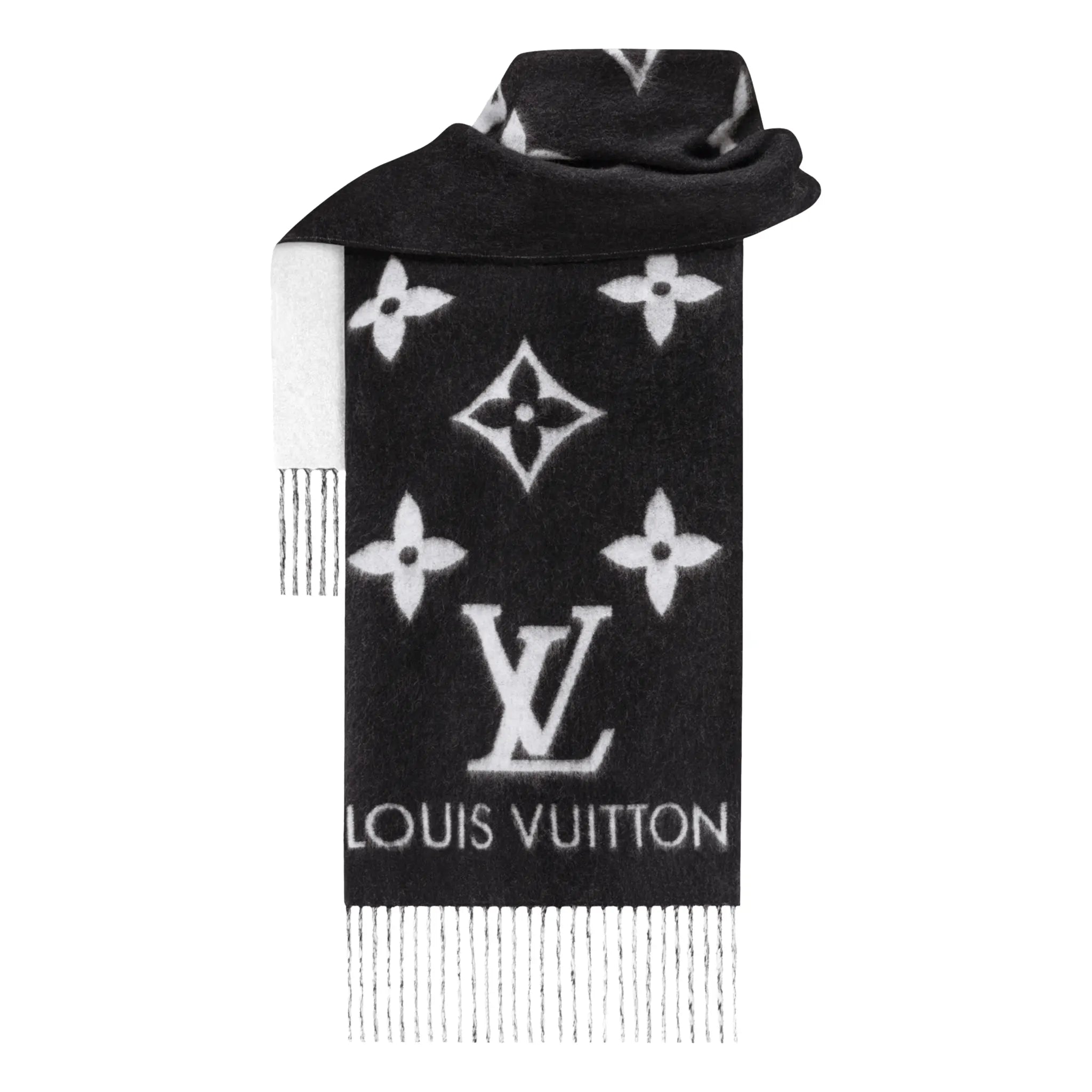Front View of Louis Vuitton Reykjavik Black Scarf M71040