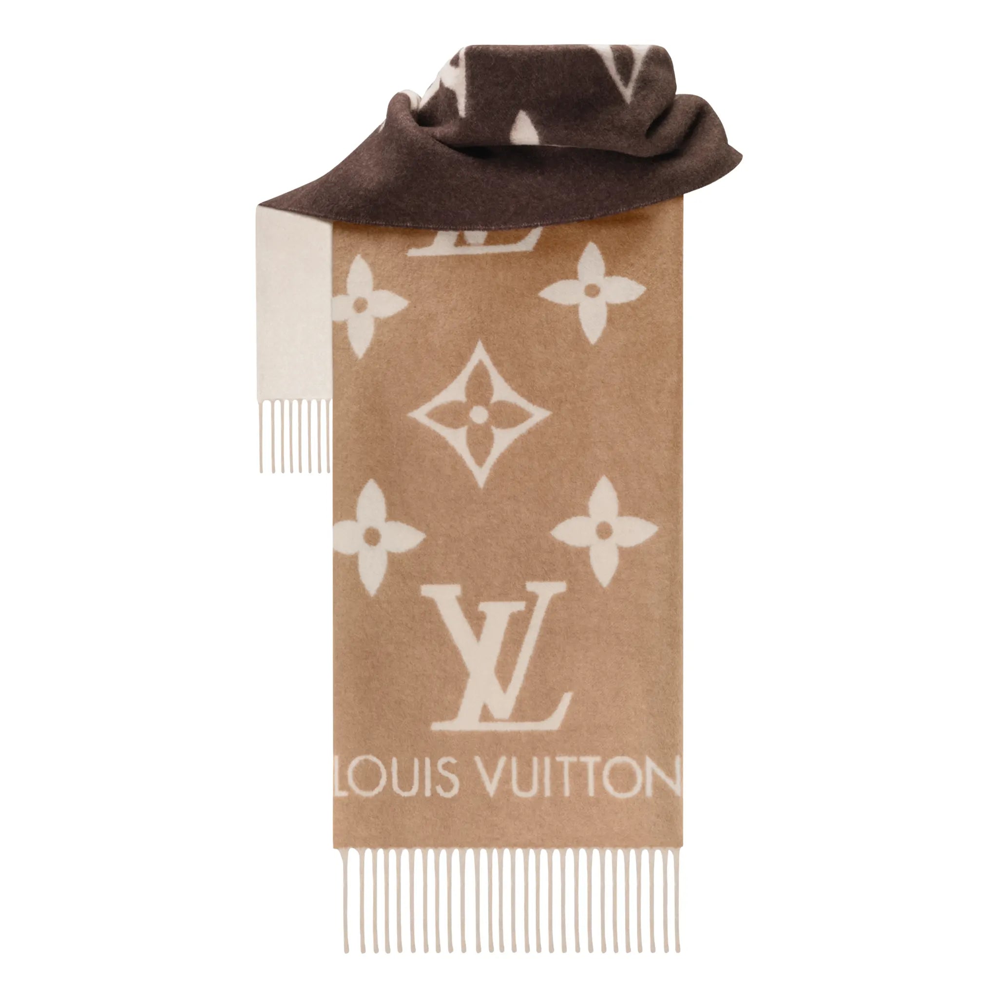 Front View of Louis Vuitton Reykjavik Gradient Beige Scarf M73675