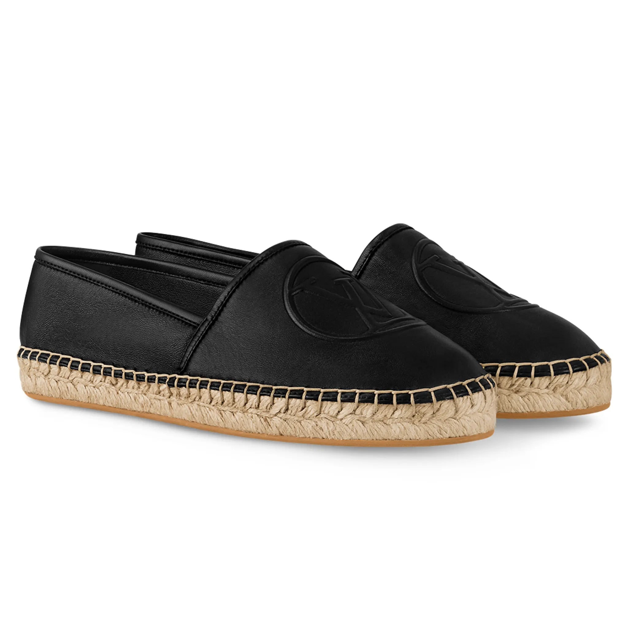 Front Side View of Louis Vuitton Starboard Leather Black Espadrilles 1ABVJO