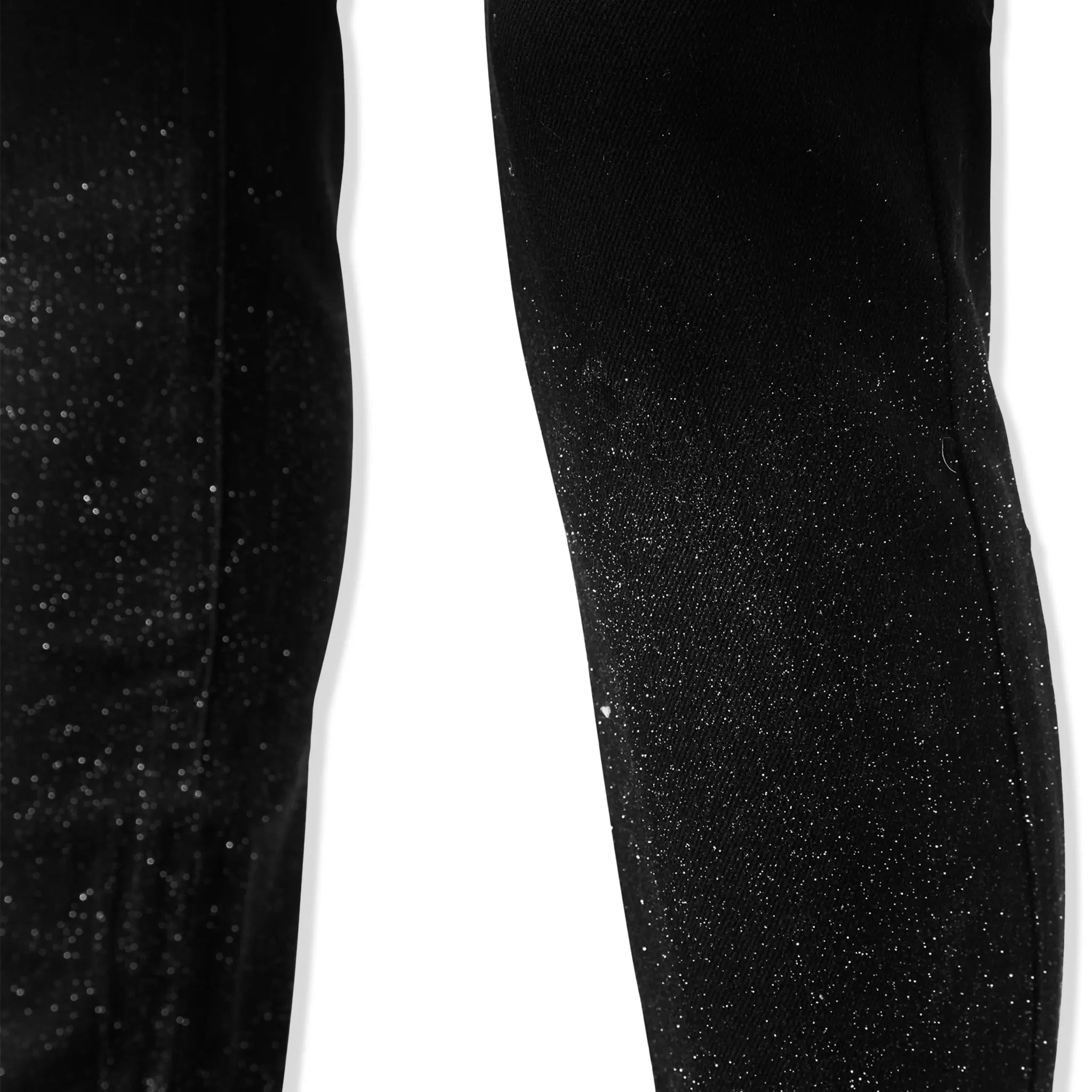 Leg view of Lusso Sparkled Denim Jet Black Jeans