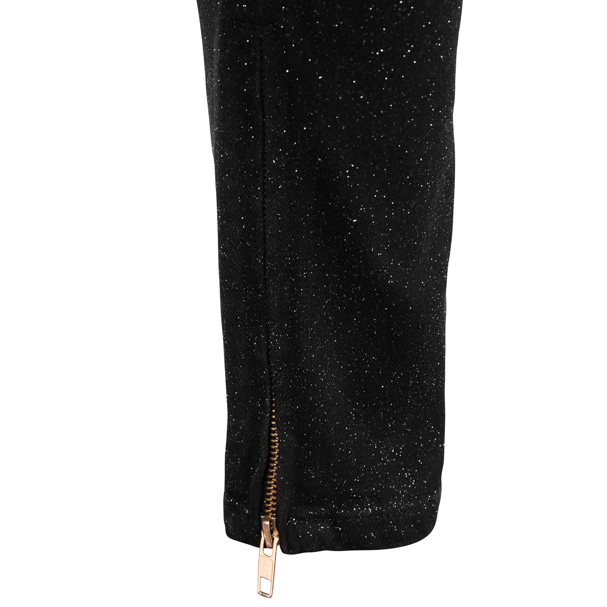 Leg zip view of Lusso Sparkled Denim Jet Black Jeans