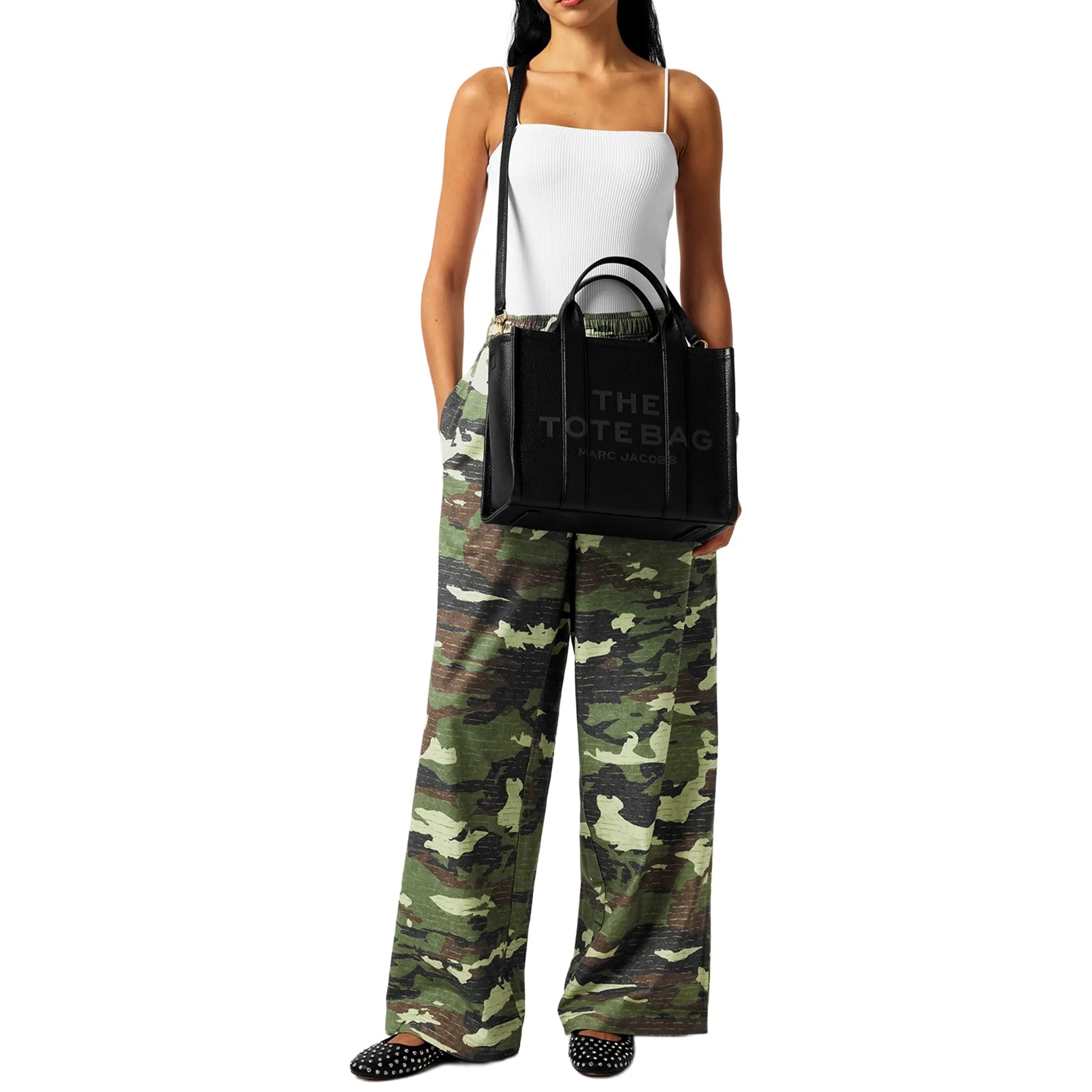 Model View of Mark Jacobs Small Leather Black Tote Bag H009L01SP21