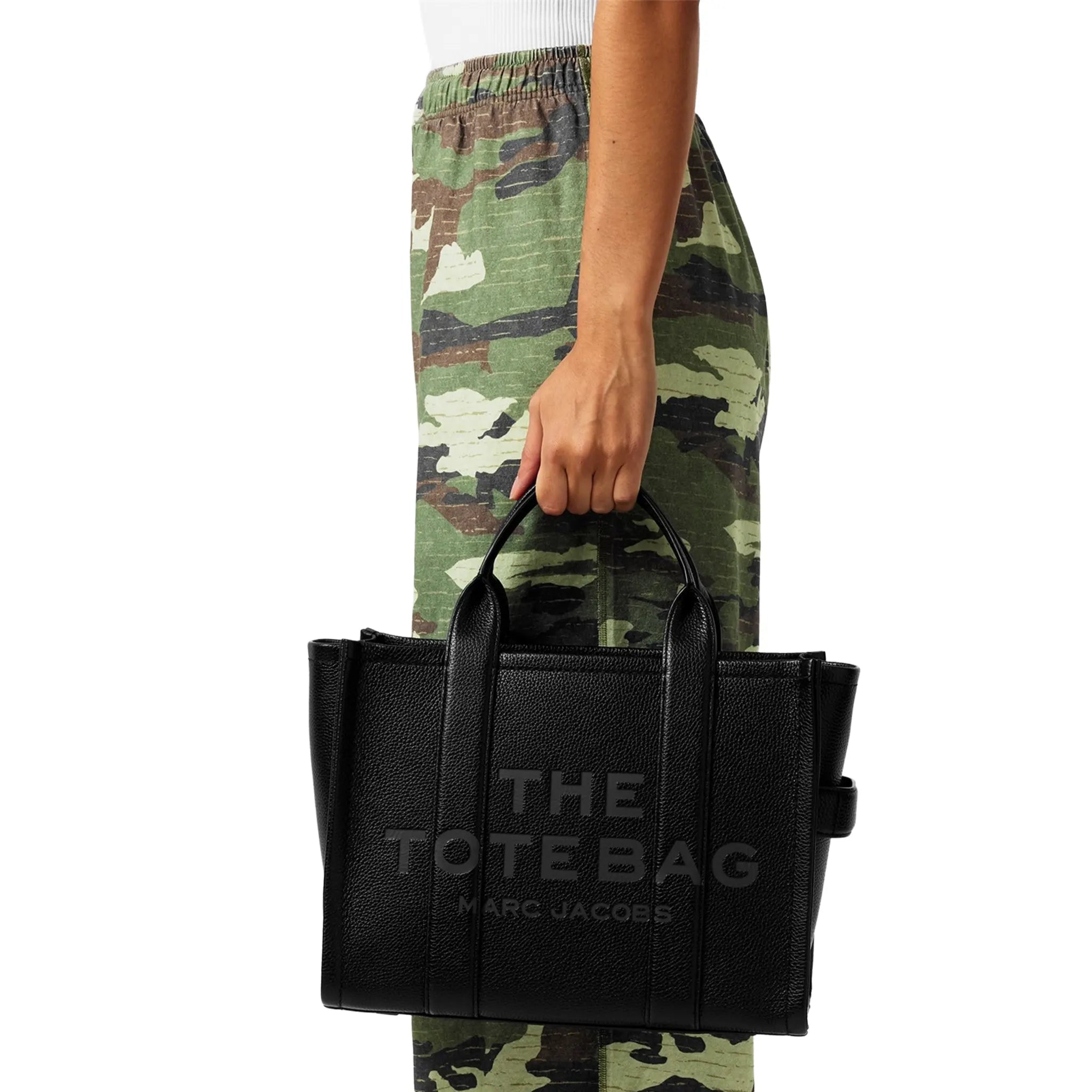 Model View of Mark Jacobs Small Leather Black Tote Bag H009L01SP21