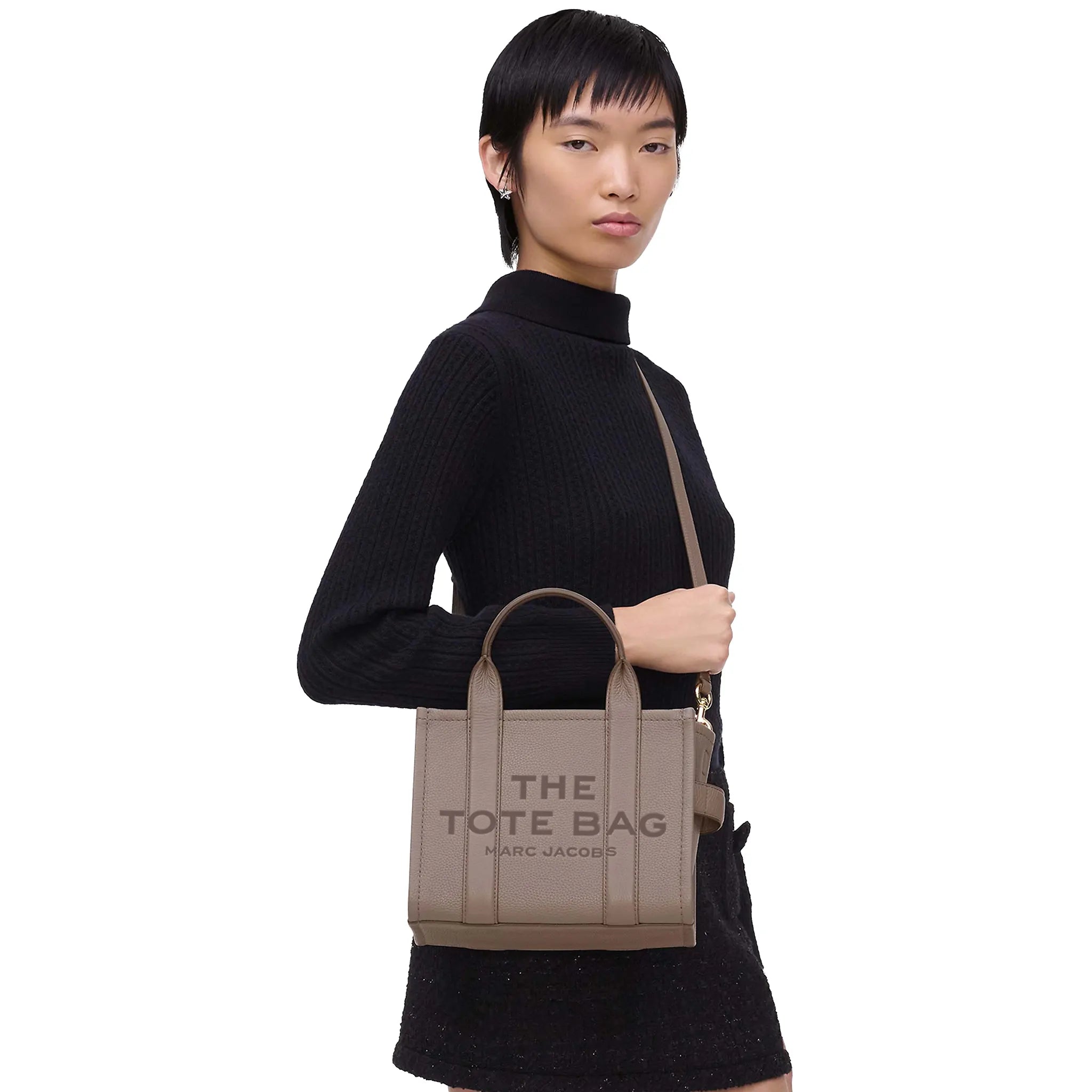 Model View of Mark Jacobs Small Leather Cement Tote Bag H009L01SP21