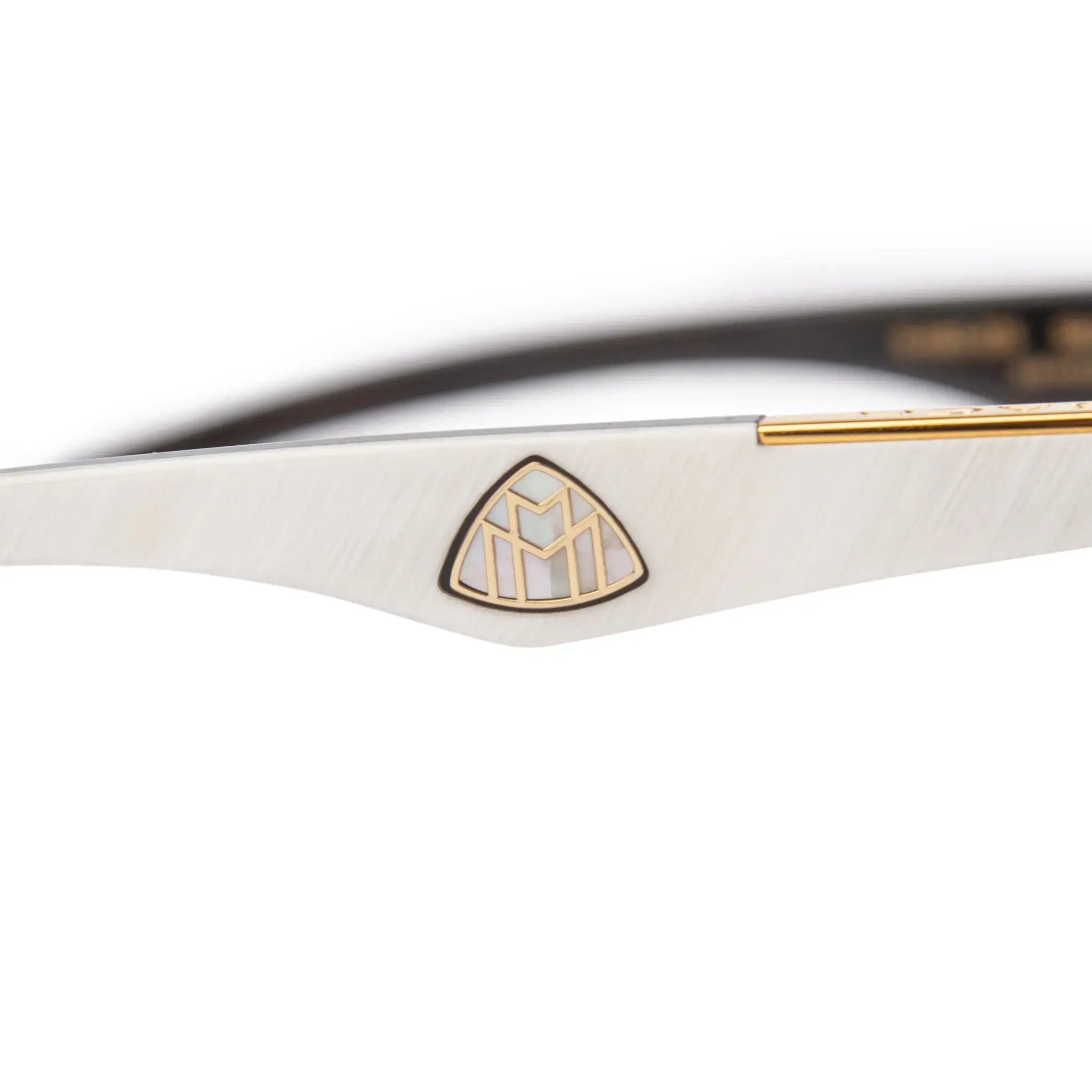 Detail frame view of Maybach Eyewear The Artist III G-HAS-ZZ5 Custom Gold Grey Fade Diamond Cut Sunglasses