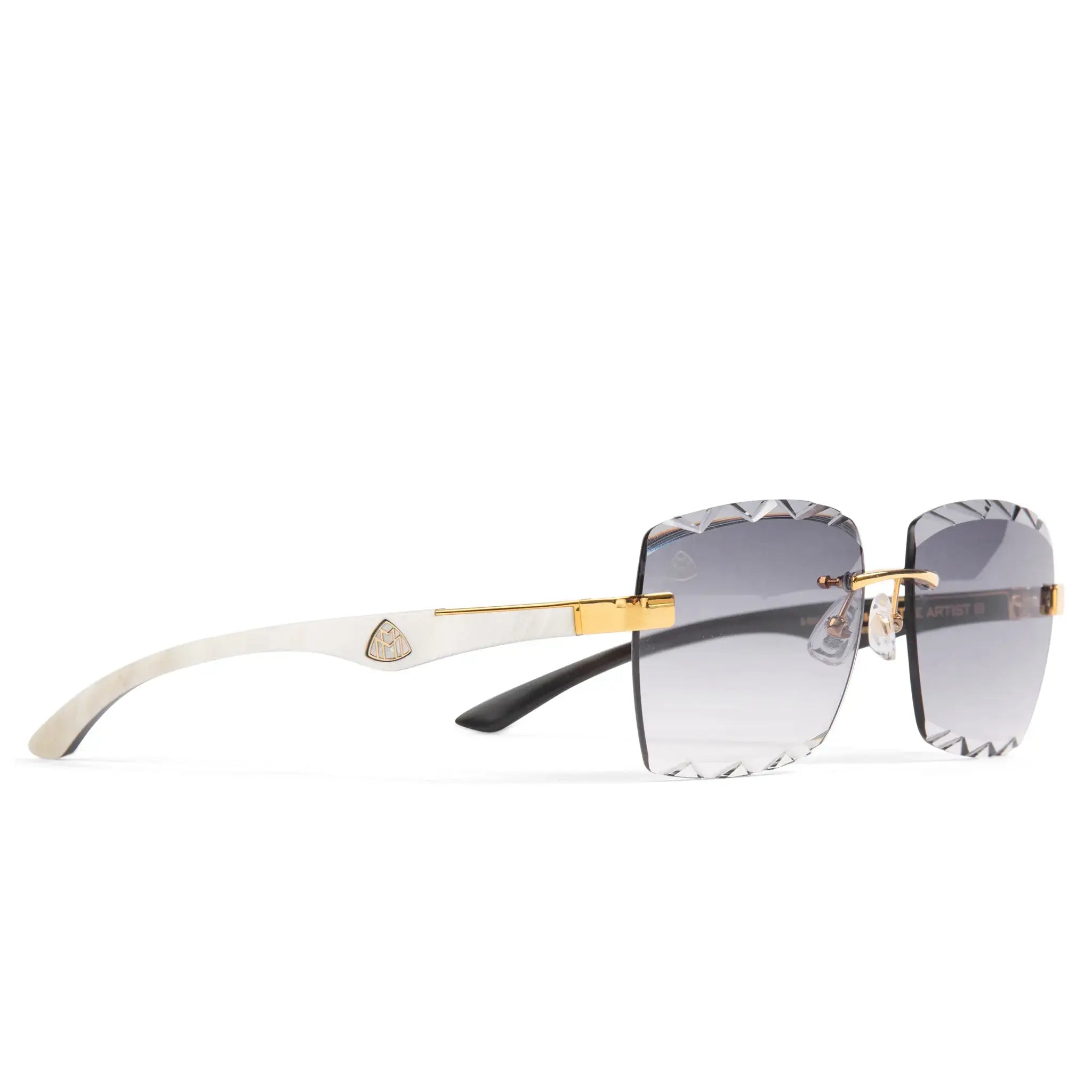 Front side view of Maybach Eyewear The Artist III G-HAS-ZZ5 Custom Gold Grey Fade Diamond Cut Sunglasses