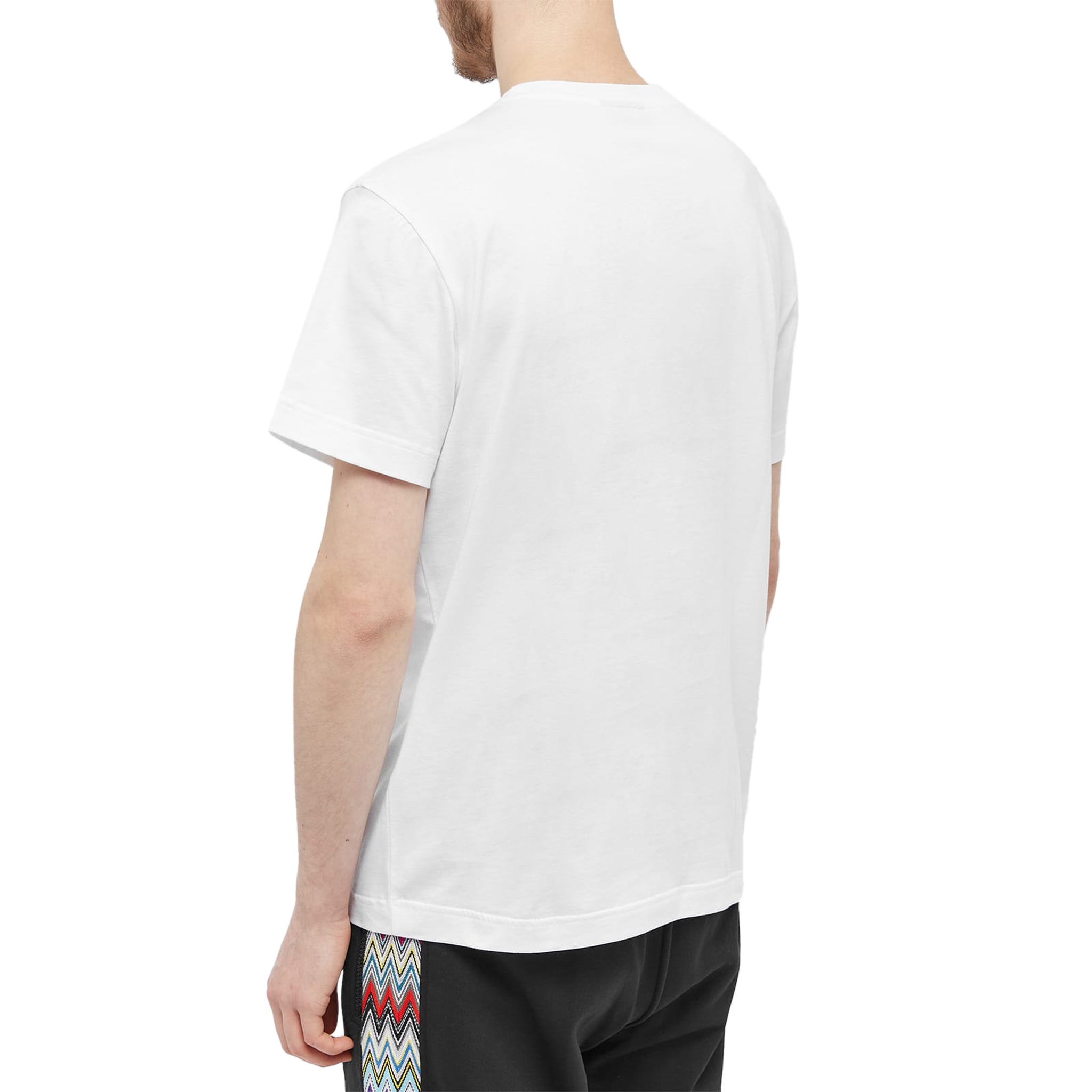 Model back view of Missoni Embroidered Logo Optic White T Shirt UC22SL03BJ00C7S013U