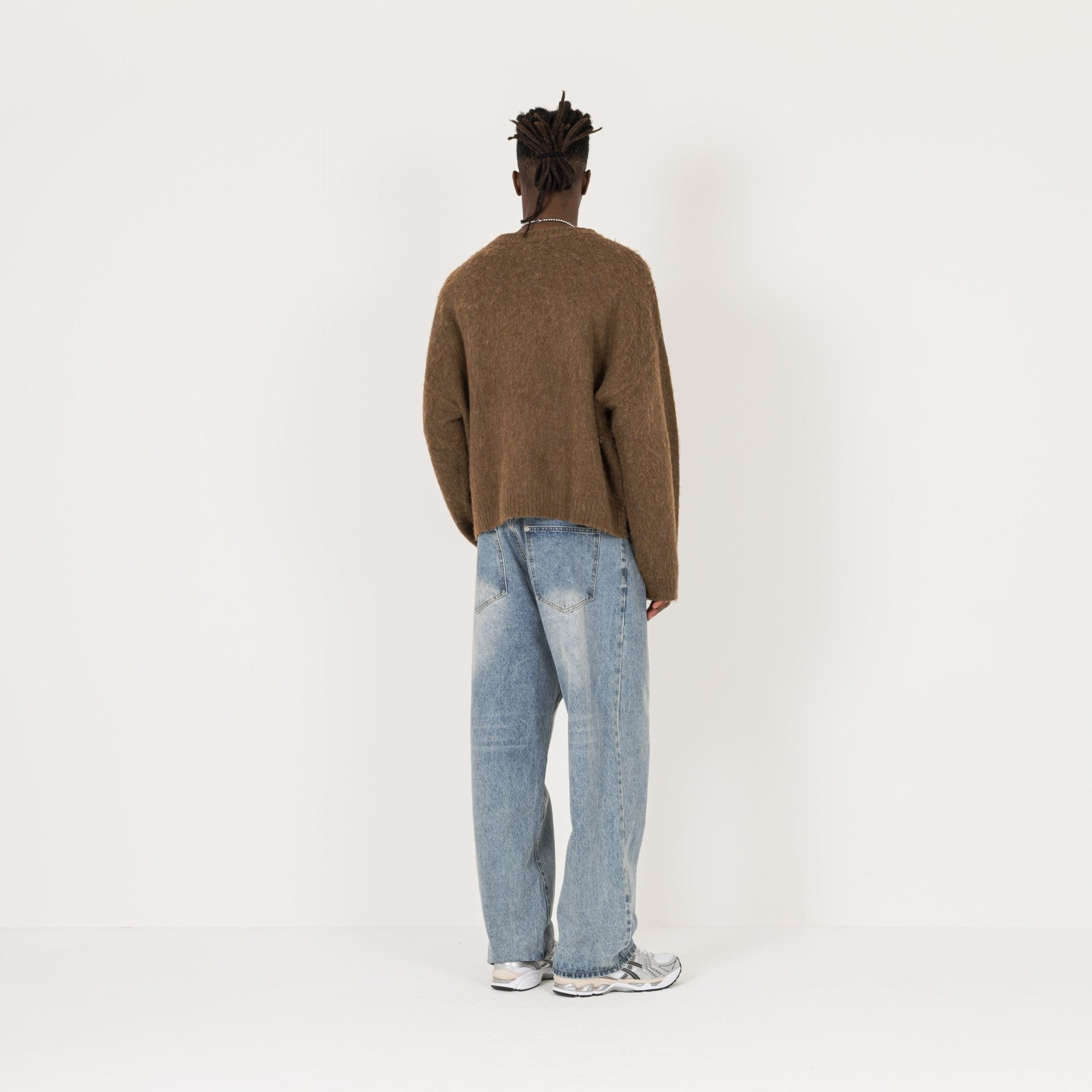 Model Back view of Destructive Mohair Birch Sweatshirt