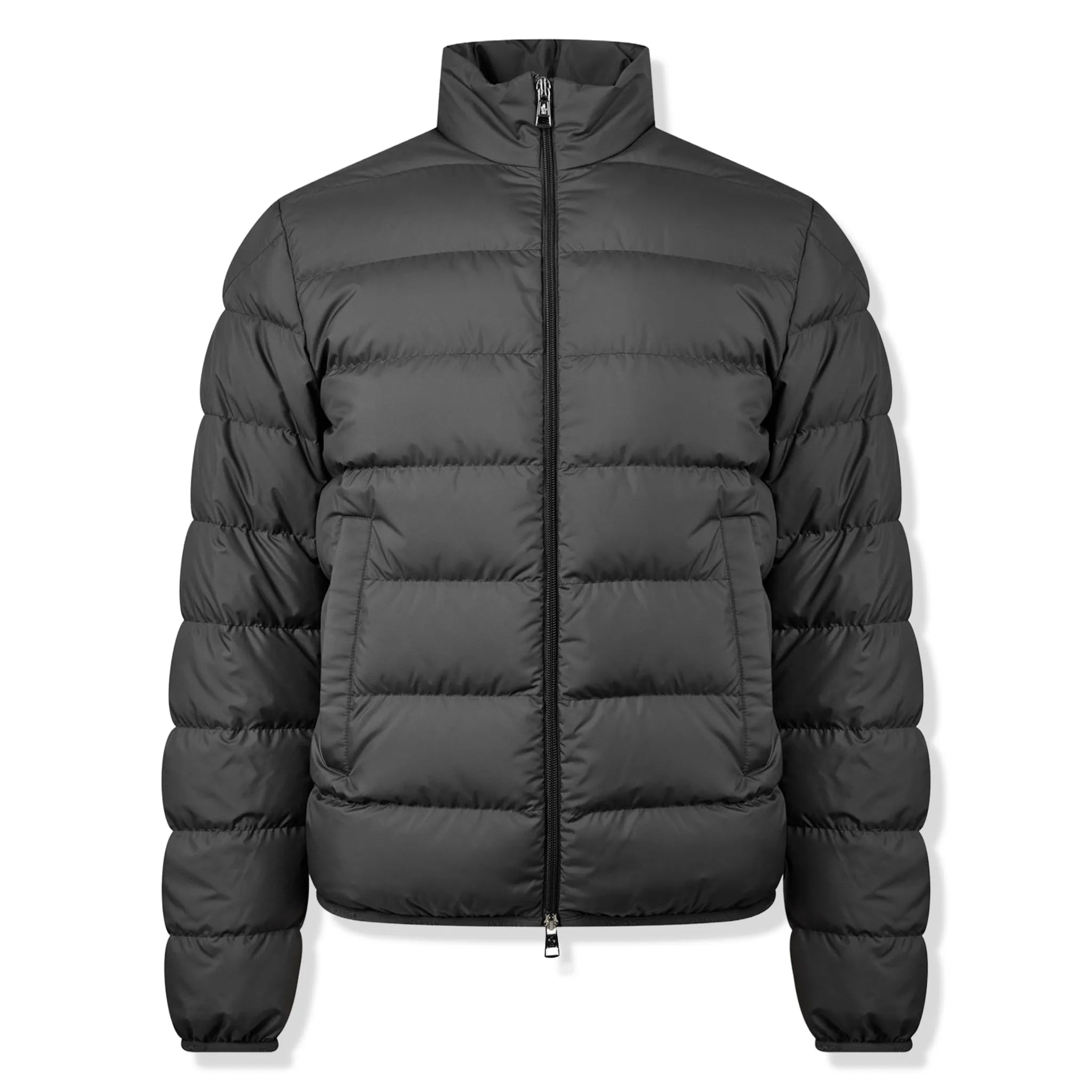Front View of Moncler Baudinet Short Down Charcoal Jacket K20911A0013854A81