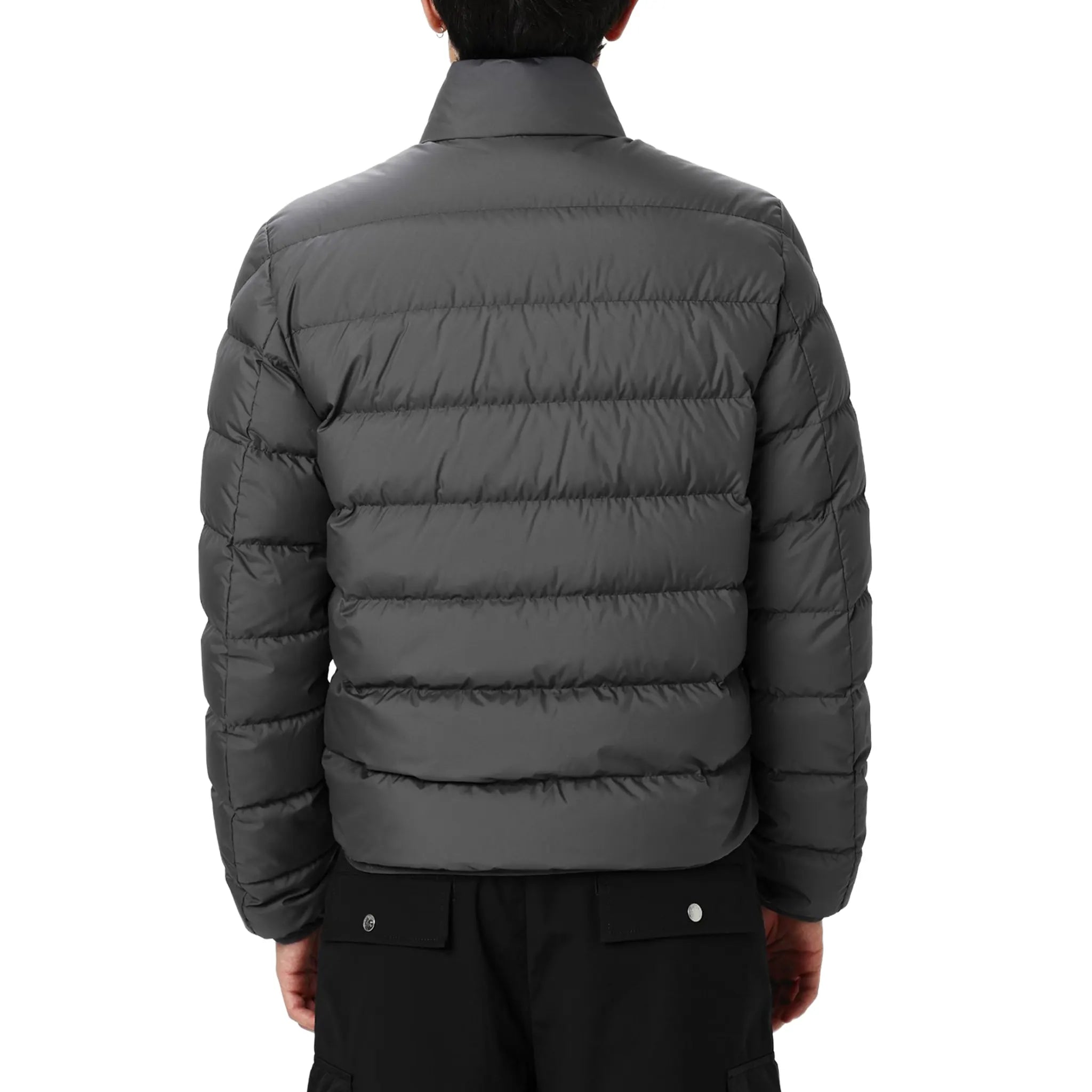 Back View of Moncler Baudinet Short Down Charcoal Jacket K20911A0013854A81