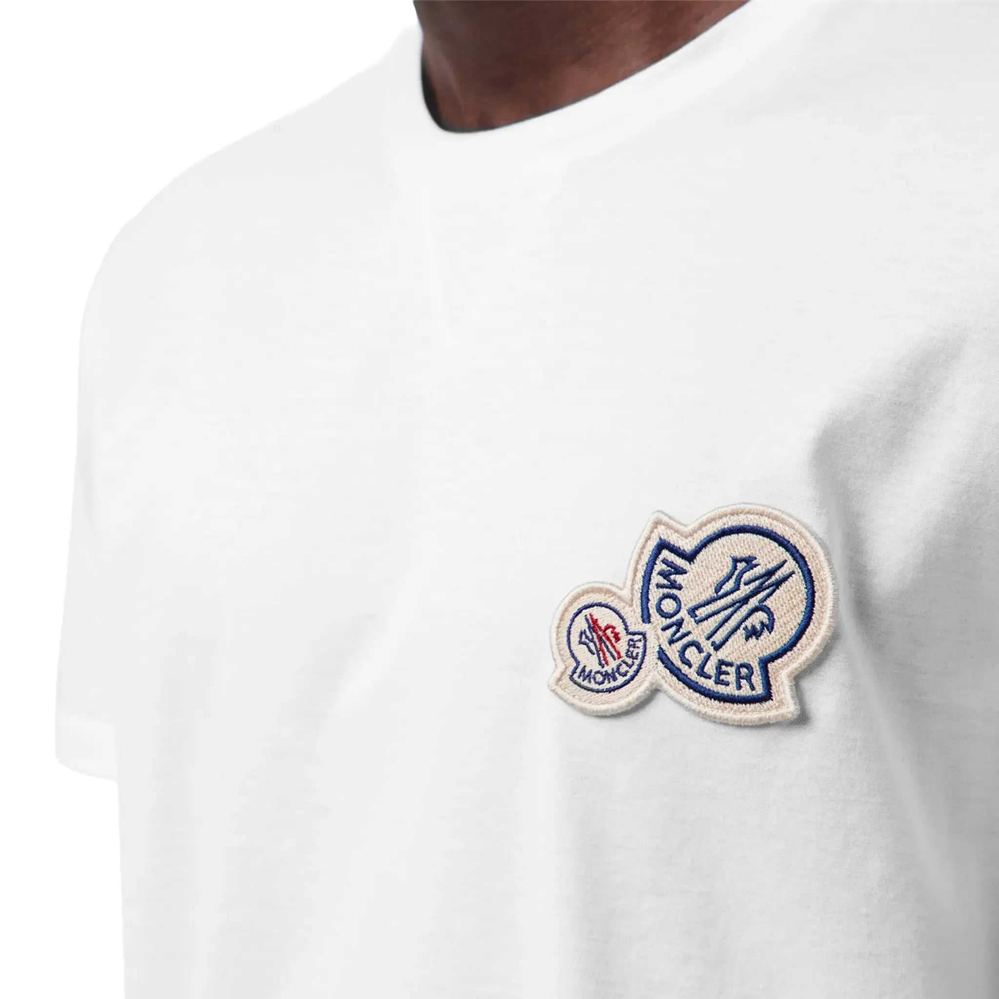 Detailed View of Moncler Double Logo White T Shirt K10918C000768390Y001