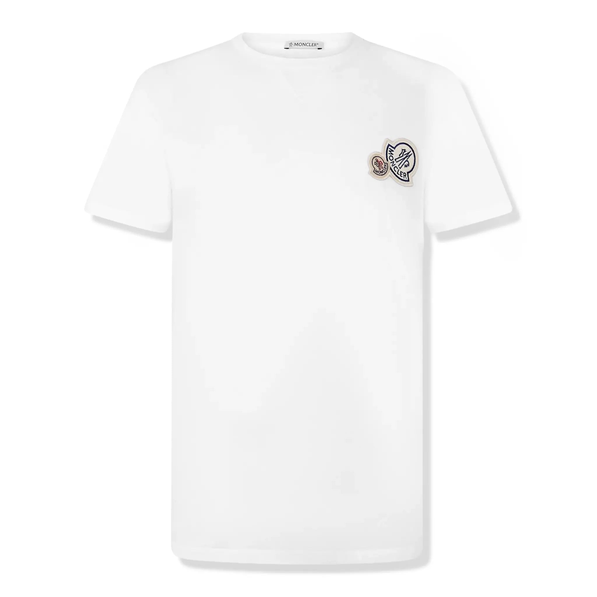 Front View of Moncler Double Logo White T Shirt K10918C000768390Y001