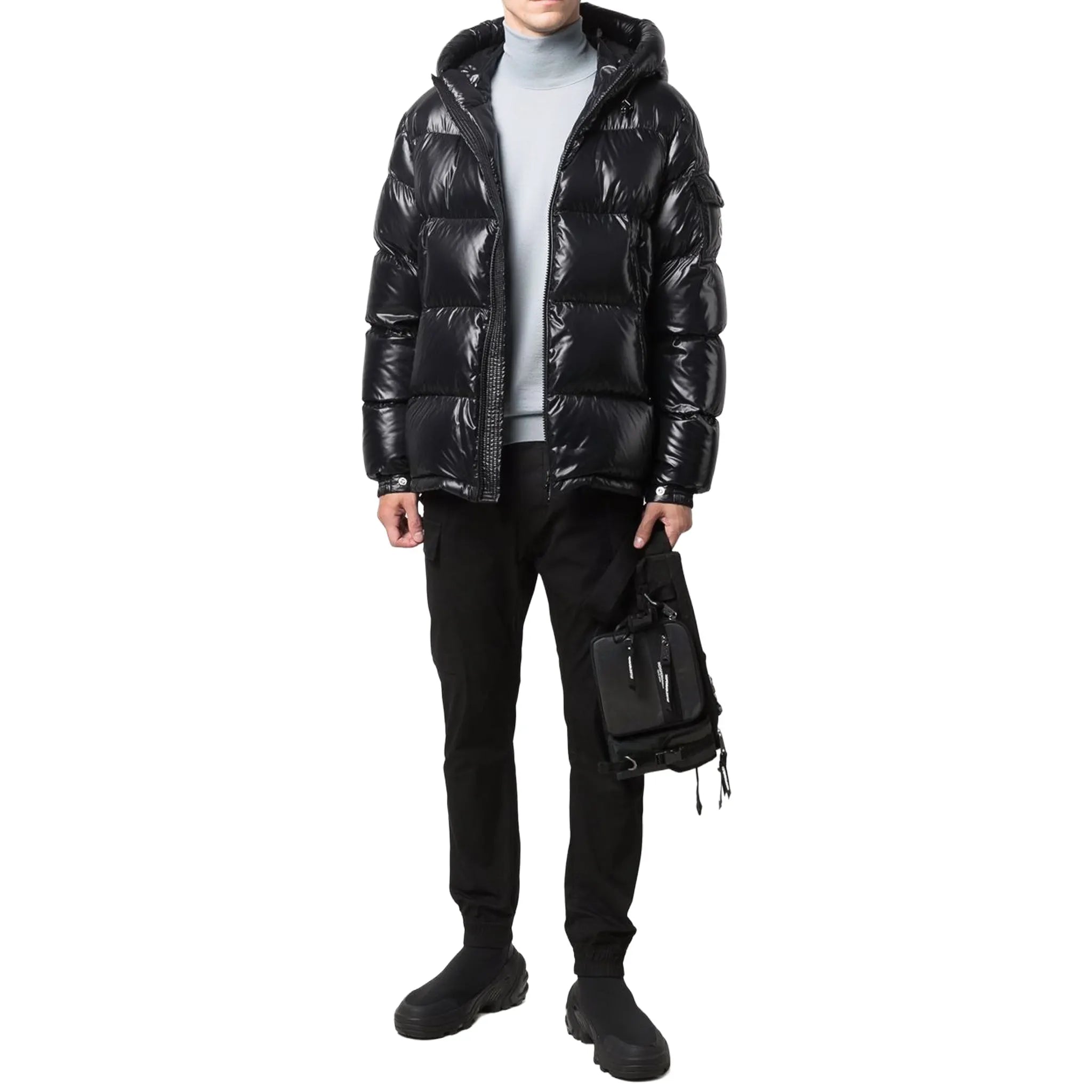 Model Front View of Moncler Ecrins Padded Down Black Jacket G20911A0016868950