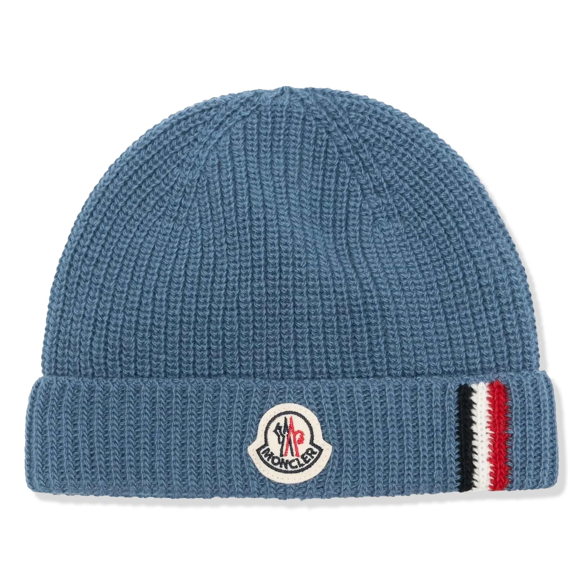 Front View of Moncler Enfant Baby Boys Wool Knit Blue Beanie MONA5154108157
