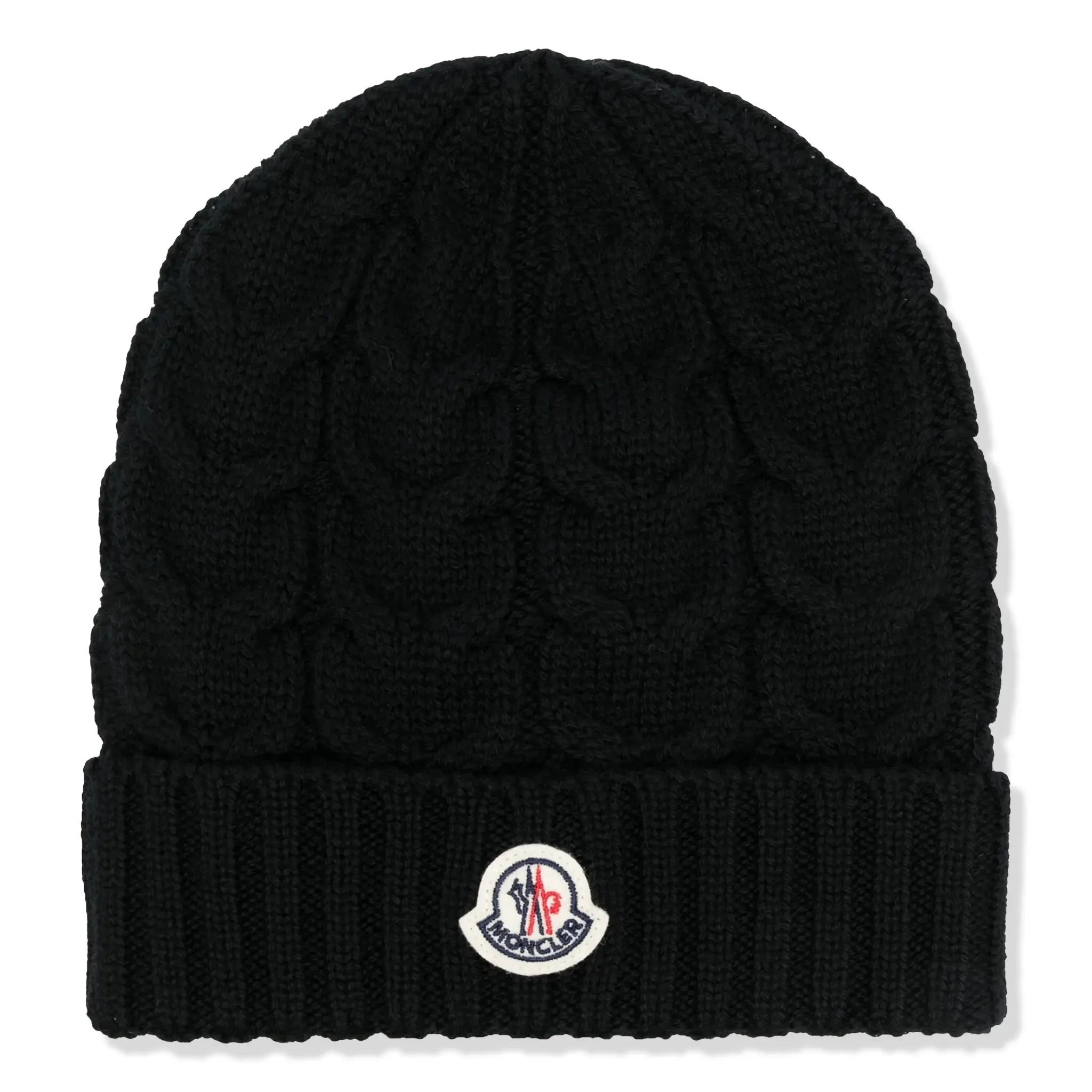 Front View of Moncler Enfant Boys Wool Knit Black Beanie MONA5200105298
